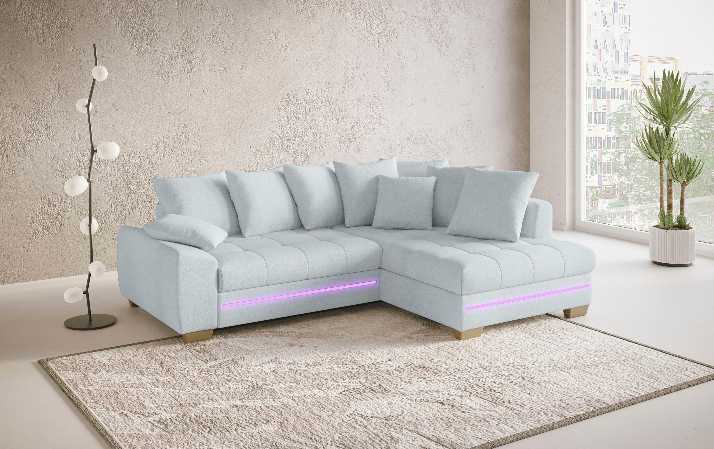 Mr. Couch Ecksofa »Nikita II, L-Form«, mit RGB-LED Beleuchtung, wahlweise mit Bett, Bettkasten, Kaltschaum