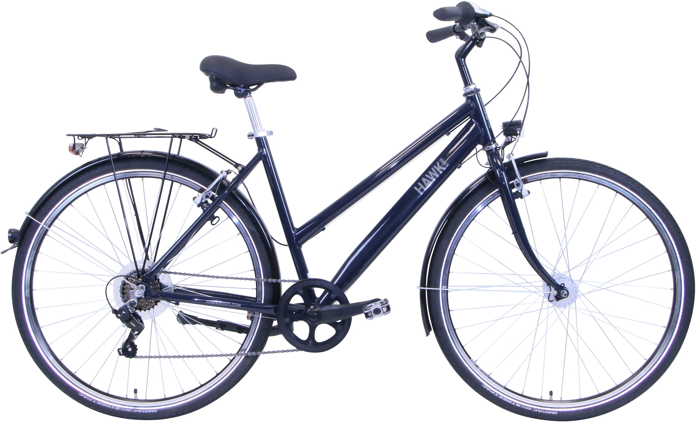 HAWK Bikes Cityrad »CITYTREK EASY BLUE LADY«, 7 Gang, Shimano, Tourney Schaltwerk, Kettenschaltung, für Damen und Herren, Kettenschaltung