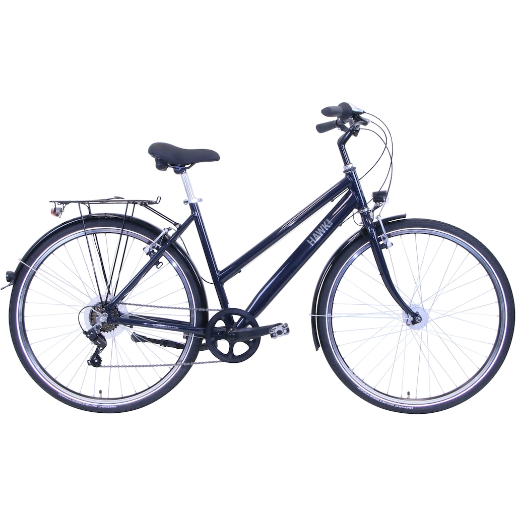 HAWK Bikes Cityrad »CITYTREK EASY BLUE LADY«, 7 Gang, Shimano, Tourney Schaltwerk, Kettenschaltung