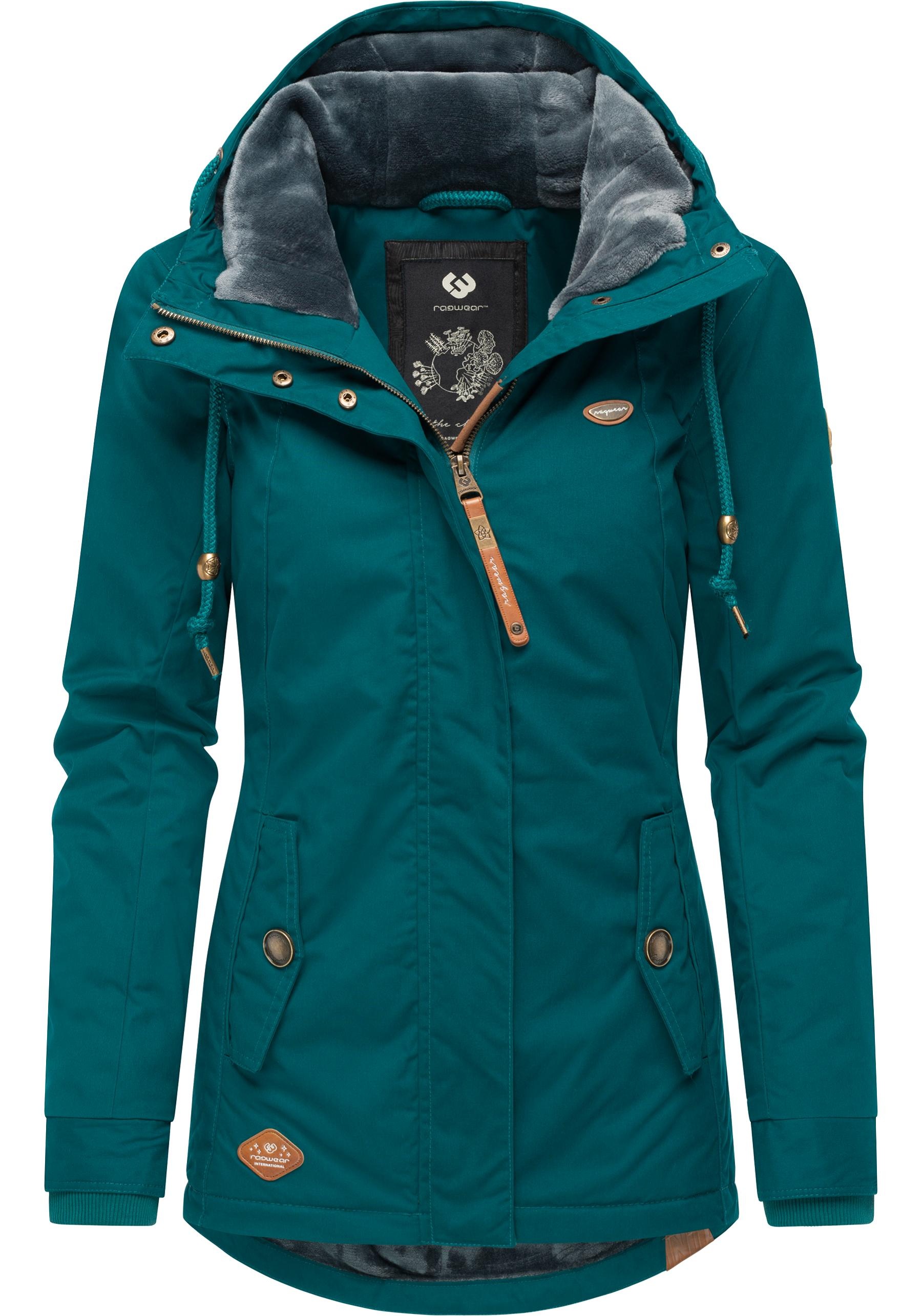 Winterjacke RAGWEAR "Monade", Damen, Gr. 5XL (50), grau (graugrün), Obermaterial: 65% Polyester, 35% Baumwolle; Futter: 100% Polyester; Wattierung: 100% Polyester, figurbetont Po-bedeckend, verstellbar Rippstrickbündchen mit Druckknopf, Jacken Winterjacke