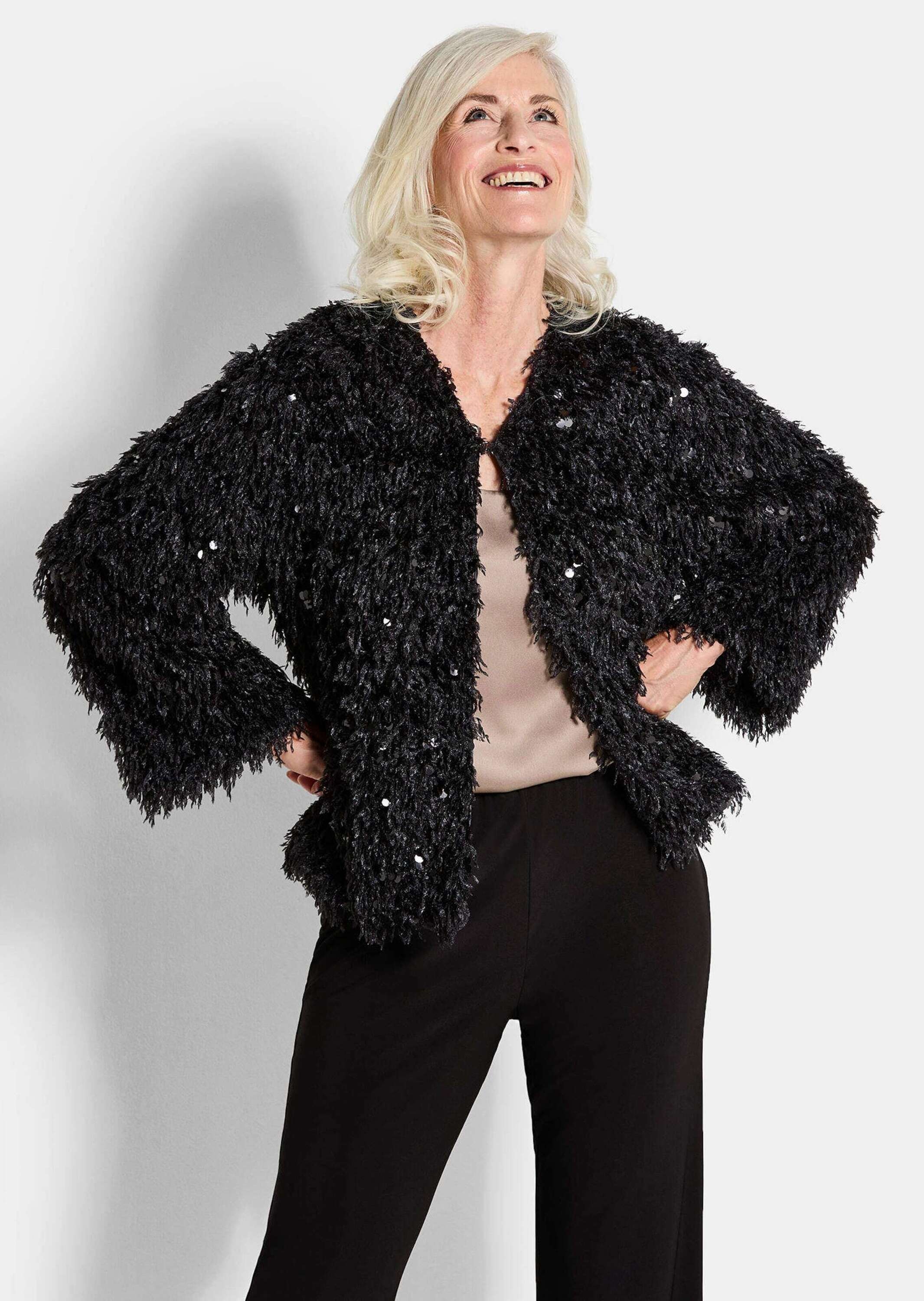 GOLDNER Kurzjacke »Jacke in Feder-Optik mit Pailletten«