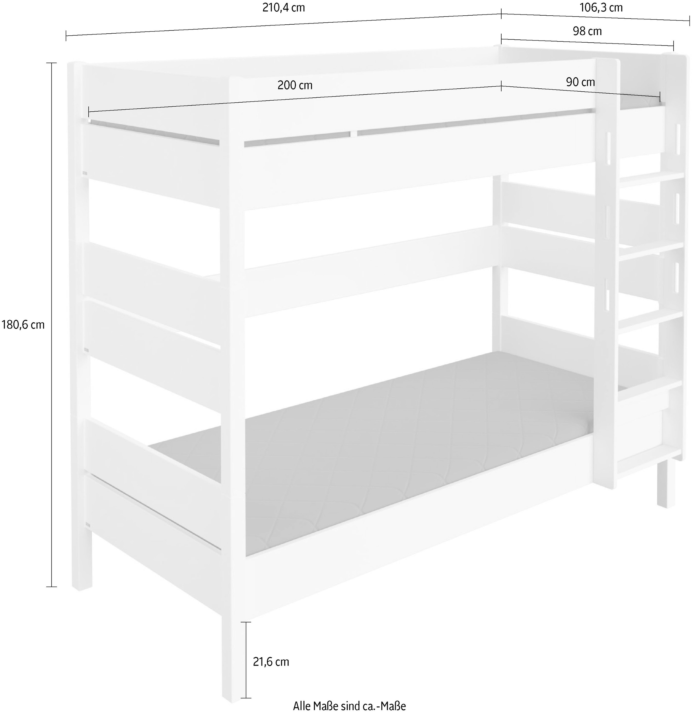 PAIDI Spielbett »TIAGO in verschiedenen Größen und Farben, Etagenbett mit Leiter« Höhe 160 / 180 cm, 2 Liegeflächen - je 120kg Tragkr., 5 Jahre Garantie,  Rausfallschutz, geprüfte Sicherheit, umbaubares Bett mit Massivholz