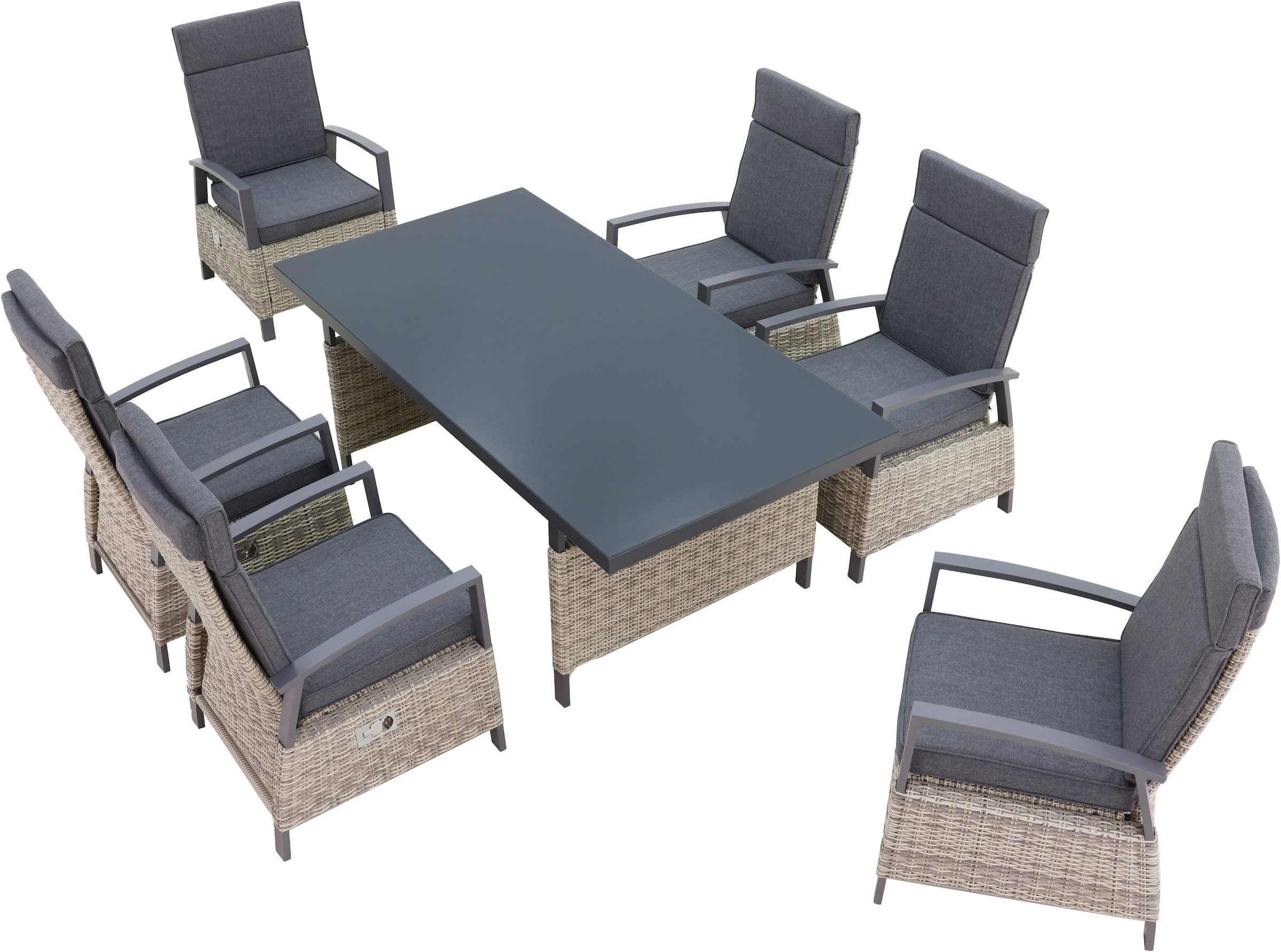 KONIFERA Garten-Essgruppe »New Monaco« Set, 6x Sessel, 6x Auflagen, 1x Tisch, 13 tlg. tlg. bestehend aus 1 Tisch, 6 Sesseln und 6 Sitzauflagen
