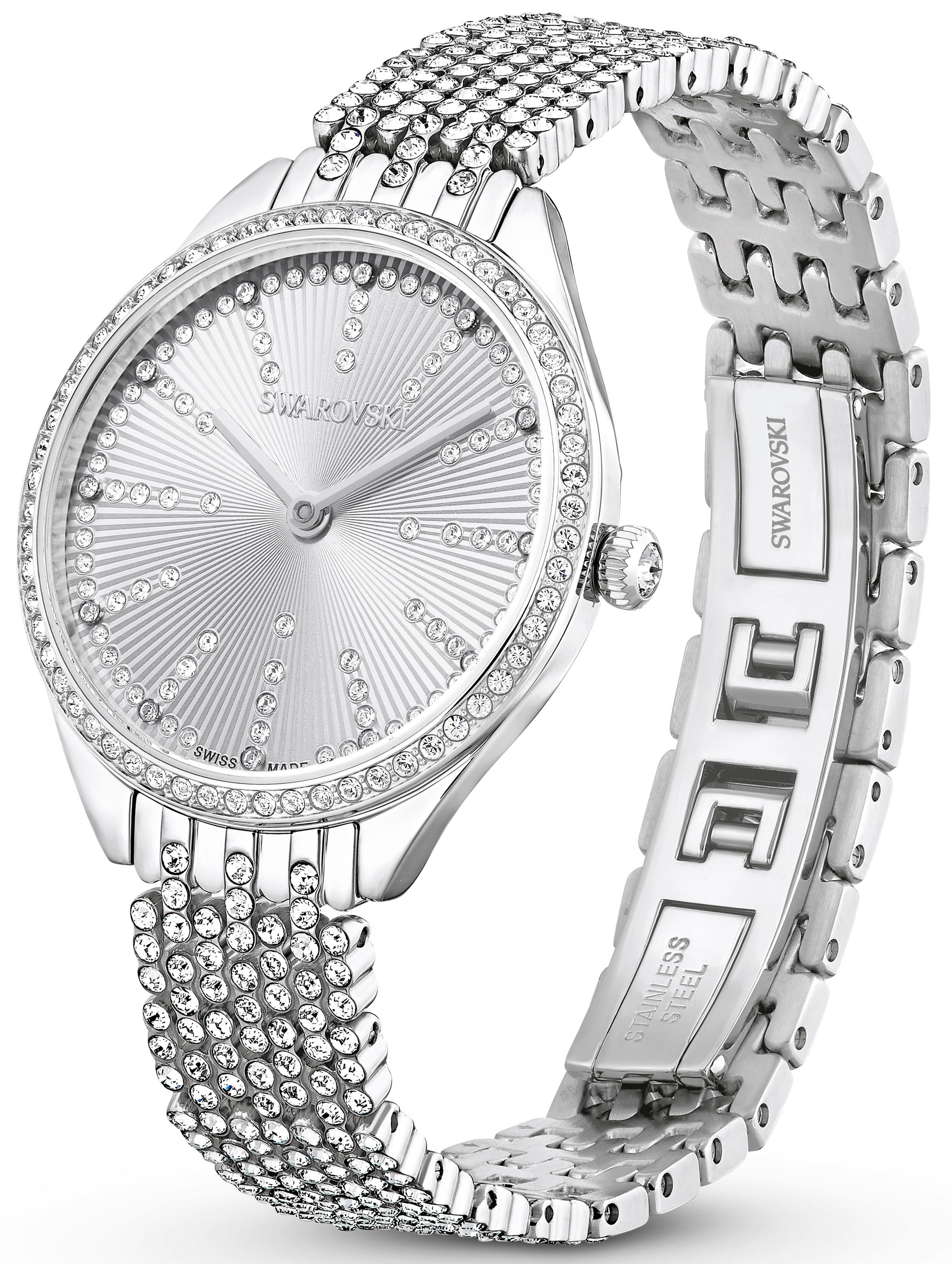 Quarzuhr SWAROVSKI "ATTRACT PAVÈ", silber (silberfarben), Armbanduhren, Damen, Quarzuhr, Armbanduhr, Damenuhr, Swarovski-Kristalle, Swiss Made 4