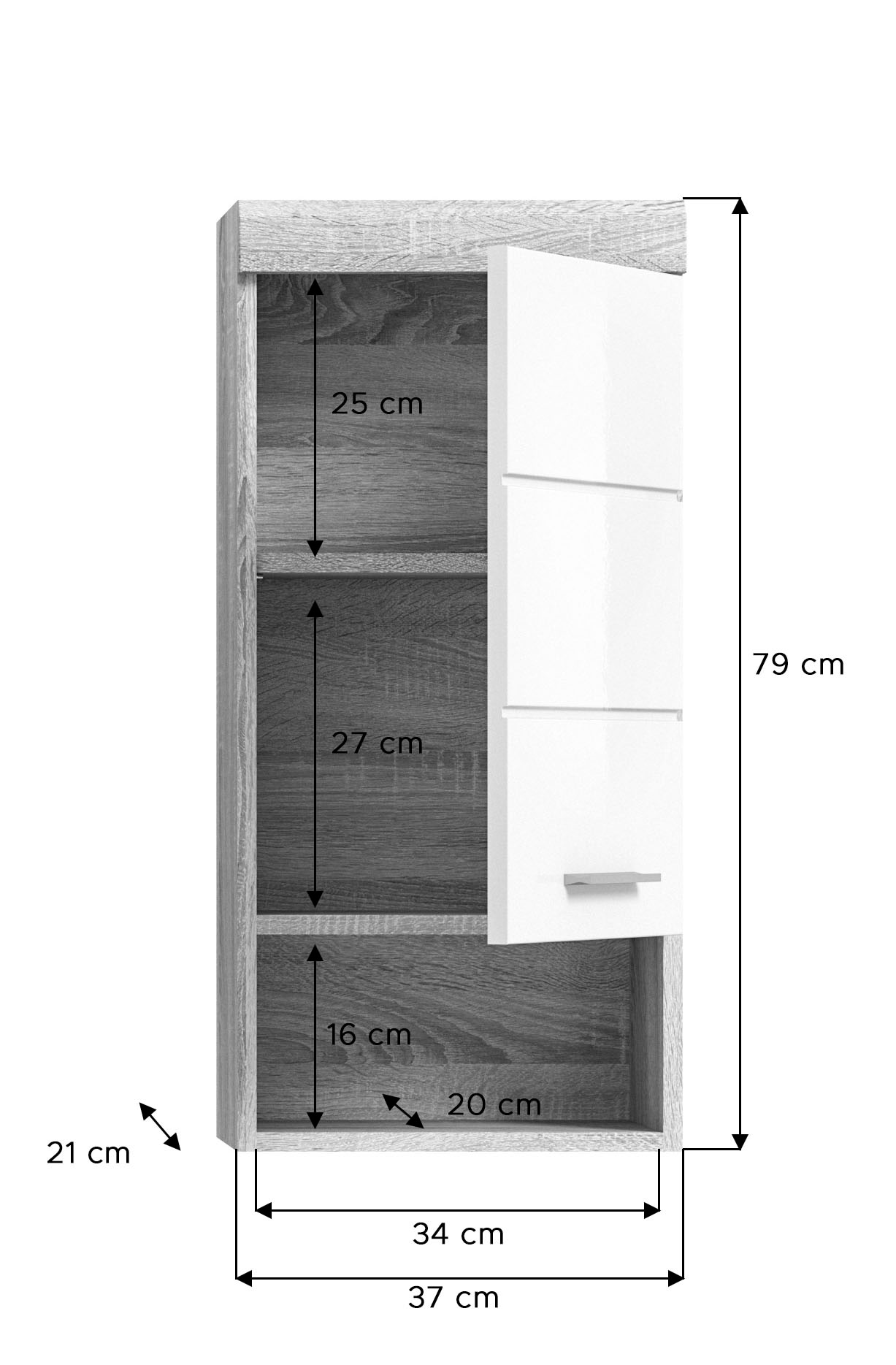 INOSIGN Hängeschrank »Siena, Breite 37cm, 1 Tür, 1 offenes Fächer, 1 Einlegeboden, MDF-Front«, (1 St.), in verschiedenen Farben erhältlich, Badmöbel, Badschrank, Schrank, Bad