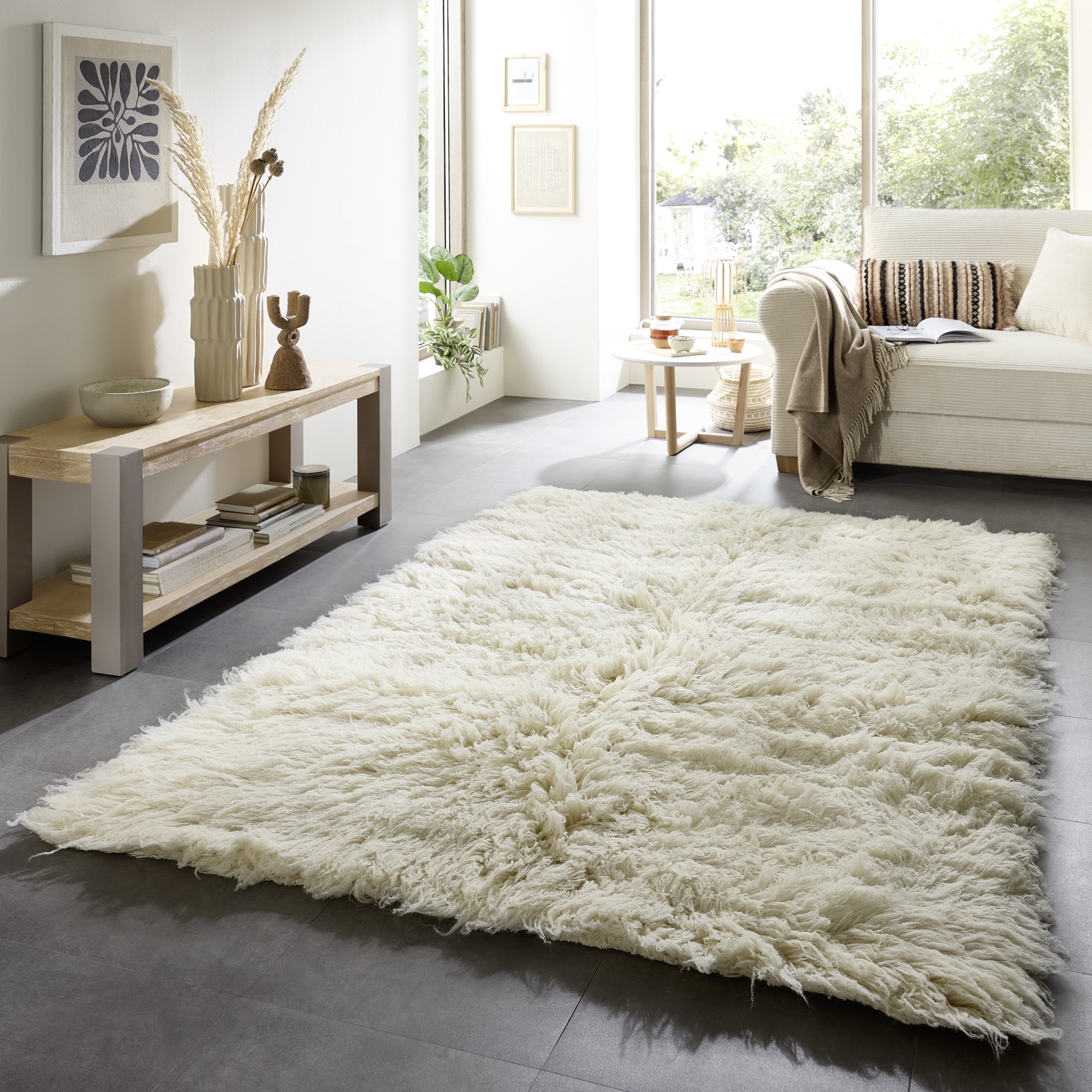 THEKO 1100000002199 "Flokos 2" rund 70 mm Höhe original griechischer Flokati, Hochflor, Uni Farben, reine Wolle