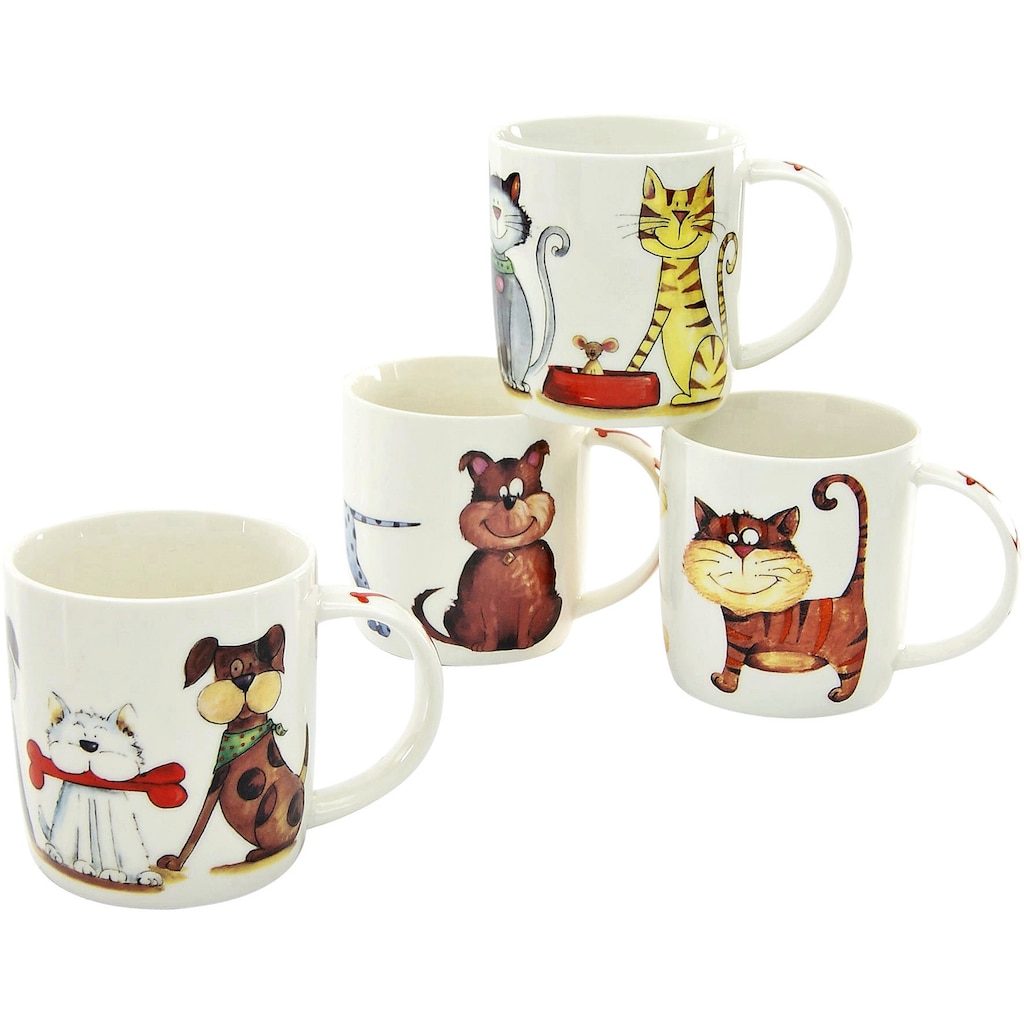 CreaTable Becher »Kaffeebecher Cats & Dogs«, (Set, 4 tlg.)