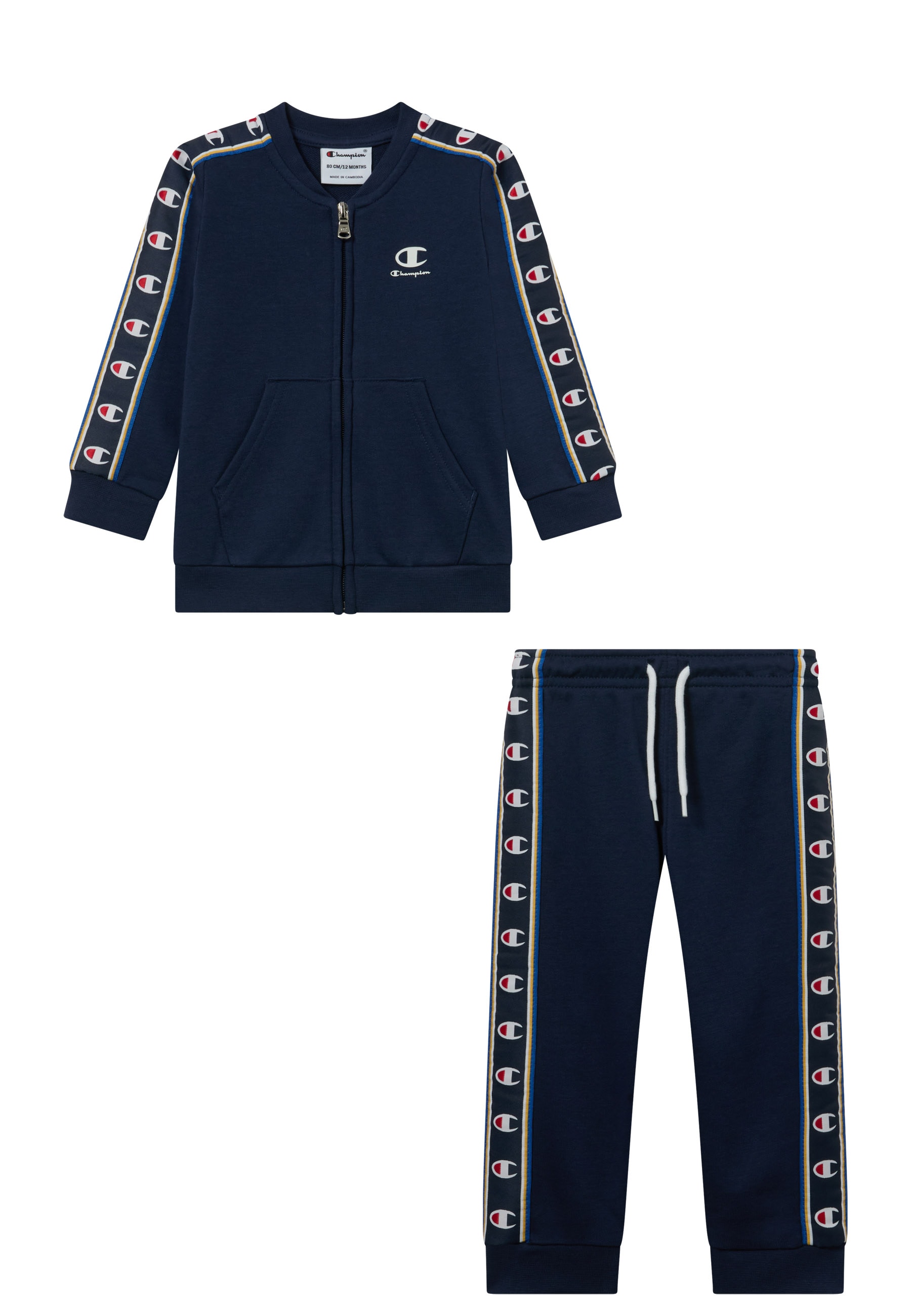Champion Trainingsanzug »Sports-inspired Toddler Terry Full Zip Sweatsuit with tape detailing« 2 tlg. zweiteiliges Set, mit Reißverschluss, aus Baumwolle und Polyester