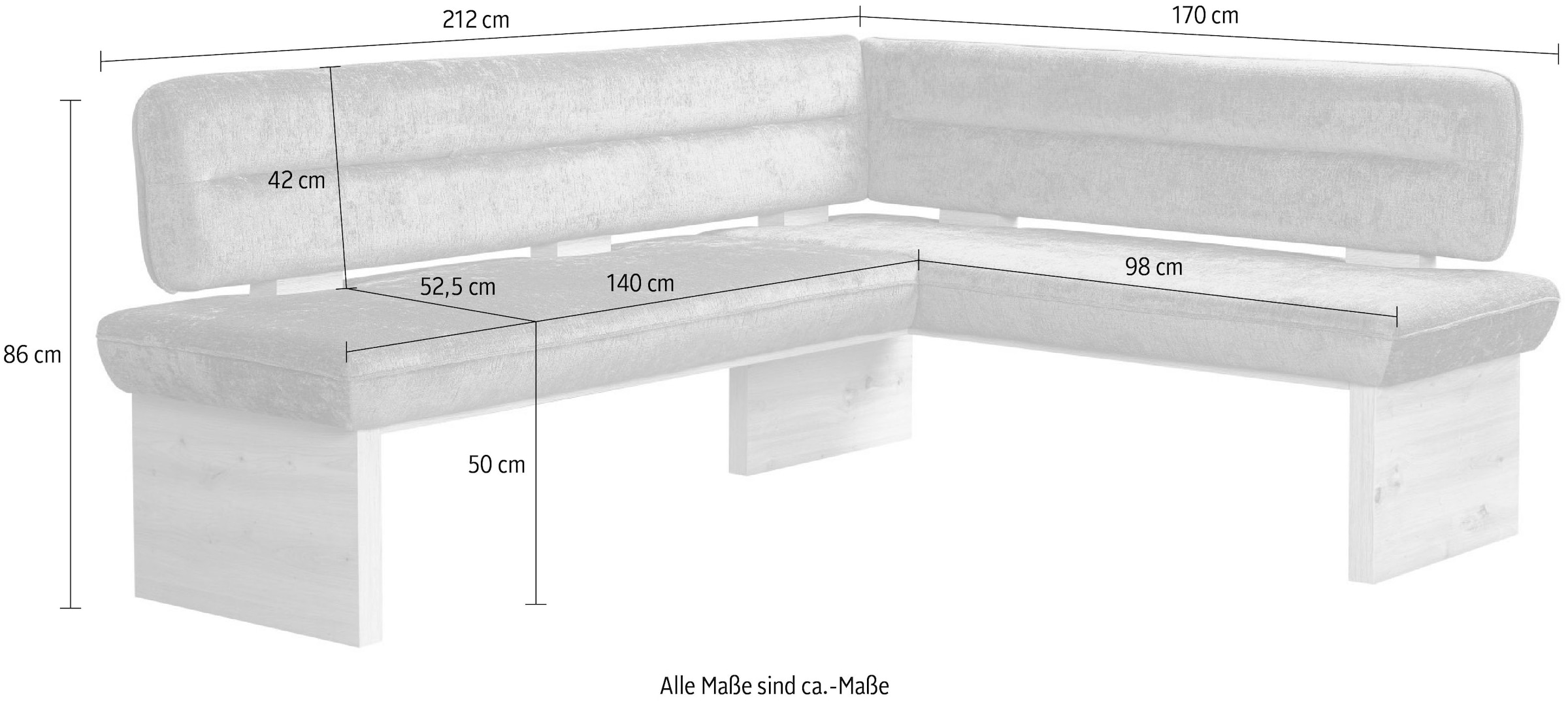 Home affaire Eckbank »Louise Polsterbank, Esszimmerbank, Küchenbank«, mit Nosag Wellenfedern im Sitz für mehr Komfort, Breite 212x170 cm