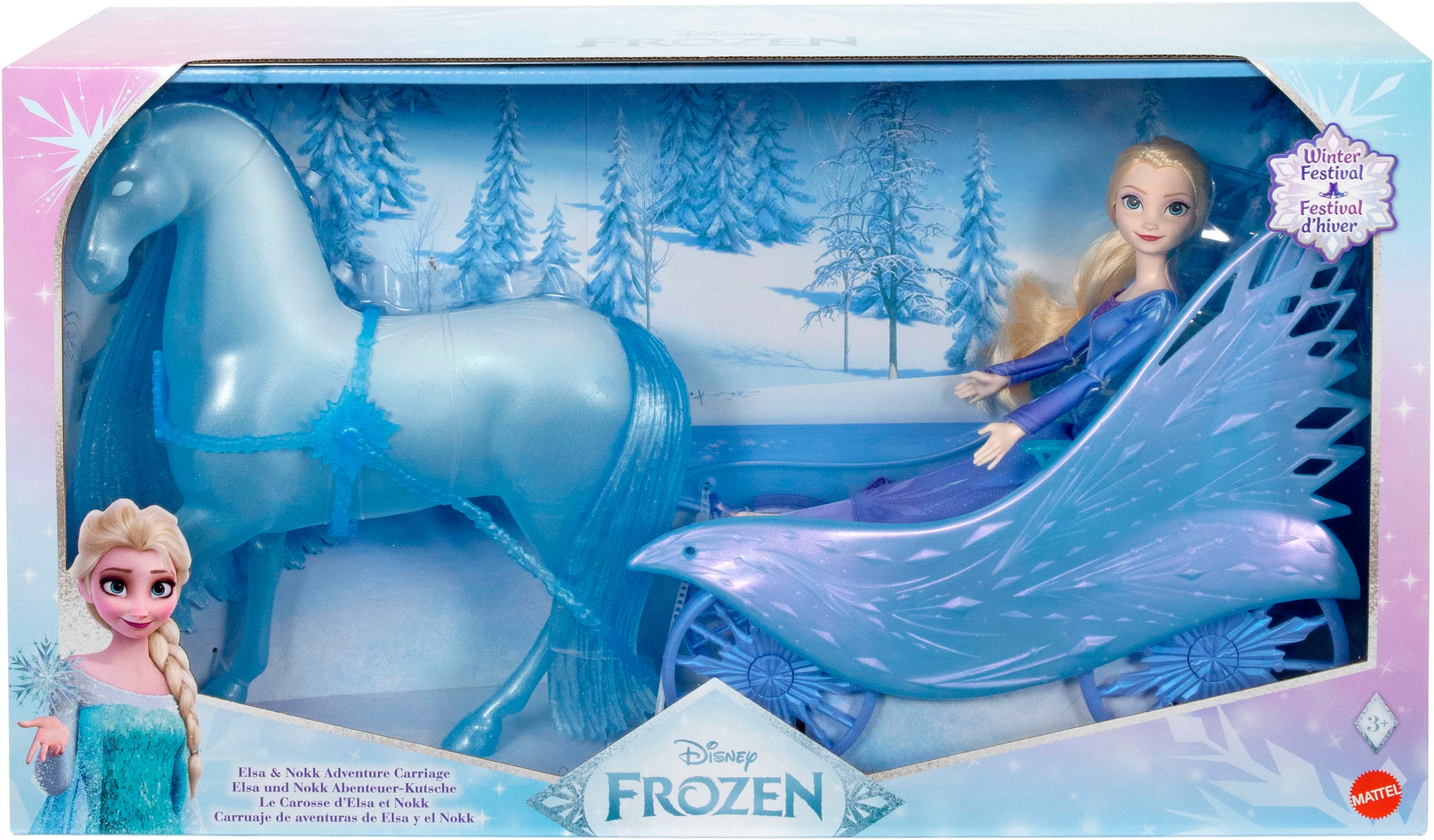 Mattel® Anziehpuppe »Disney Die Eiskönigin Elsa mit Kleid und Nokk mit Abenteuer-Kutsche«