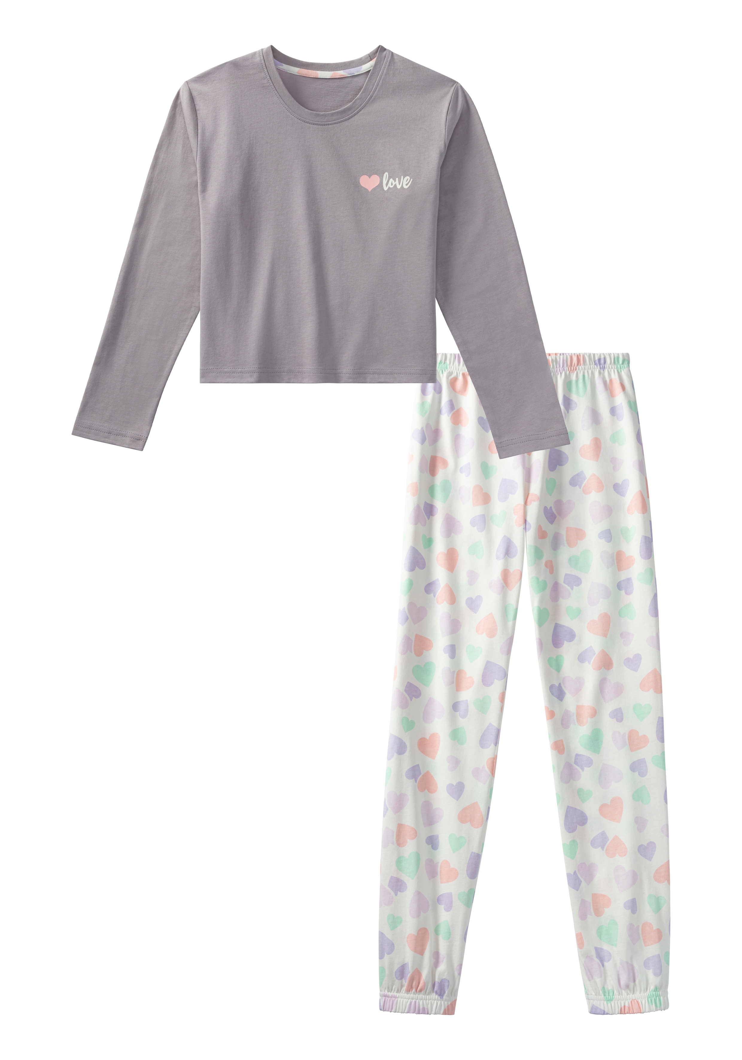 petite fleur by Lascana Pyjama 2 tlg. langer Schlafanzug, mit Herzen bedruckt, kurzes Shirt