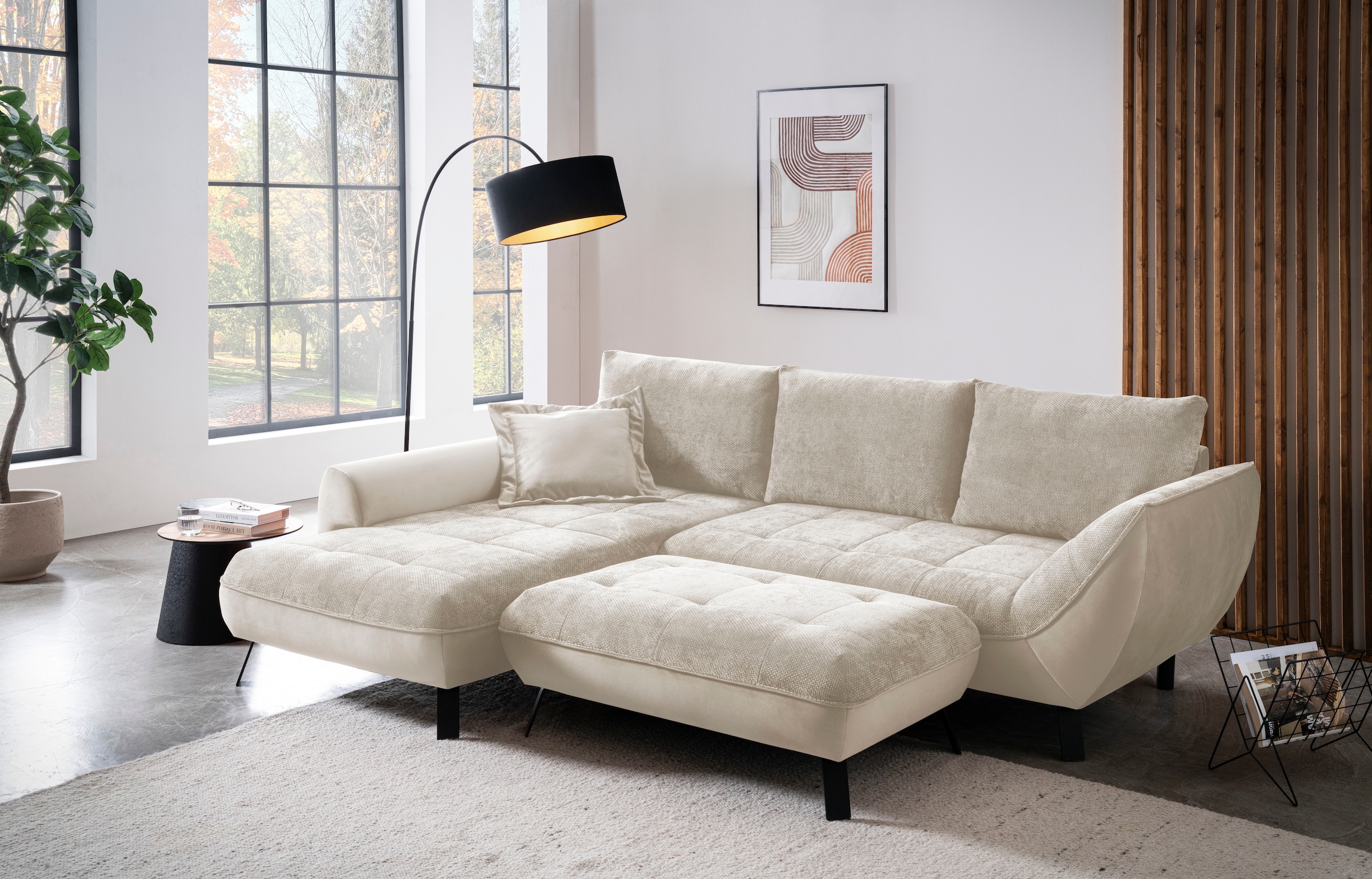 exxpo - sofa fashion Ecksofa »Bellinii, Materialmix, Strukturbezug und pflegeleichter Microvelours«, bequem und modern, Materialmix, L-Form