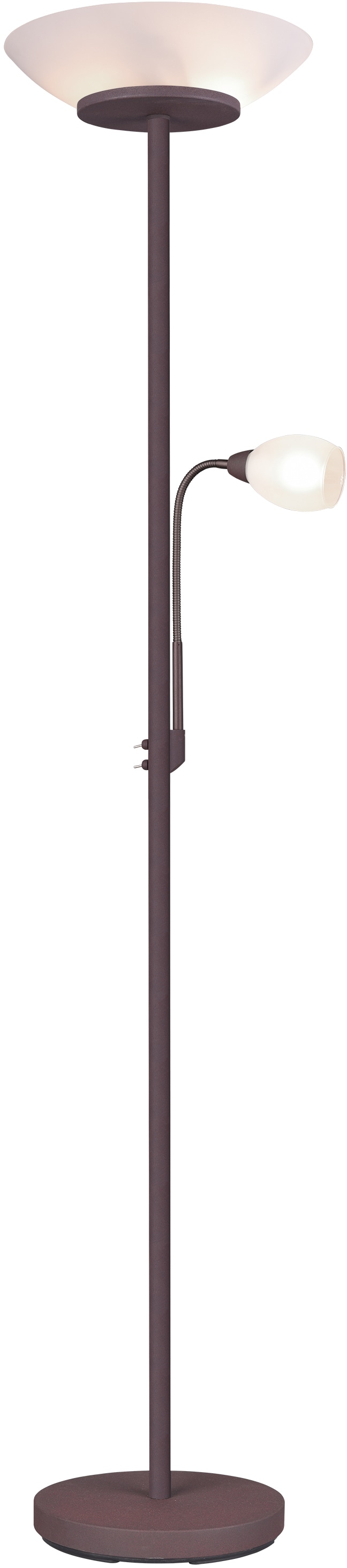 Deckenfluter "Gerry", 2, Ø 34cm H: 180cm, 1 Stk., braun, REALITY LEUCHTEN, Wohnzimmer, Leuchten, Schalter,Getrennt schaltbar,Flexibel, Leuchtmittel