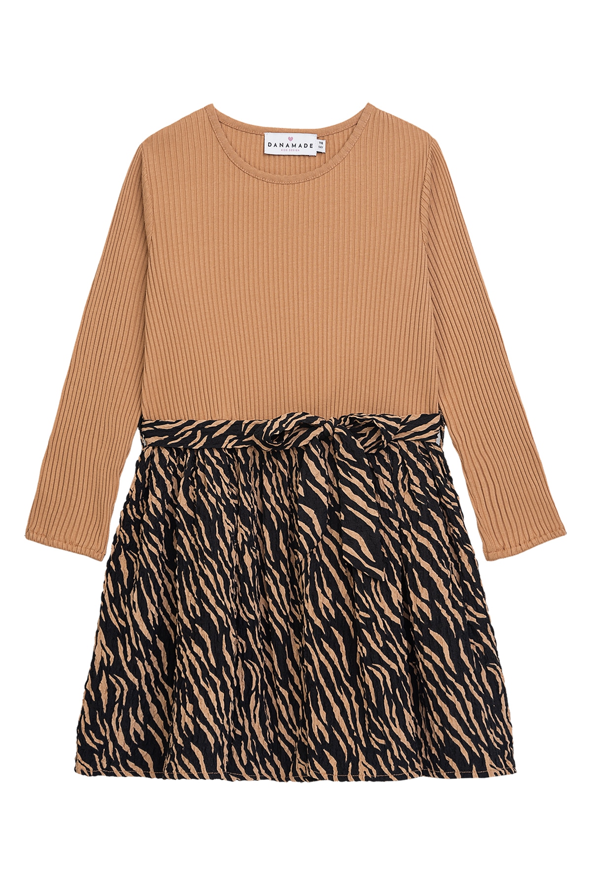 DANAMADE Mädchen Jerseykleid "DANAMADE Dresses DSOLEY", beige, Gr. 134, Oberteil: 95% Baumwolle, 5% Elasthan; Rock: 97% Polyester, 3% Elasthan,