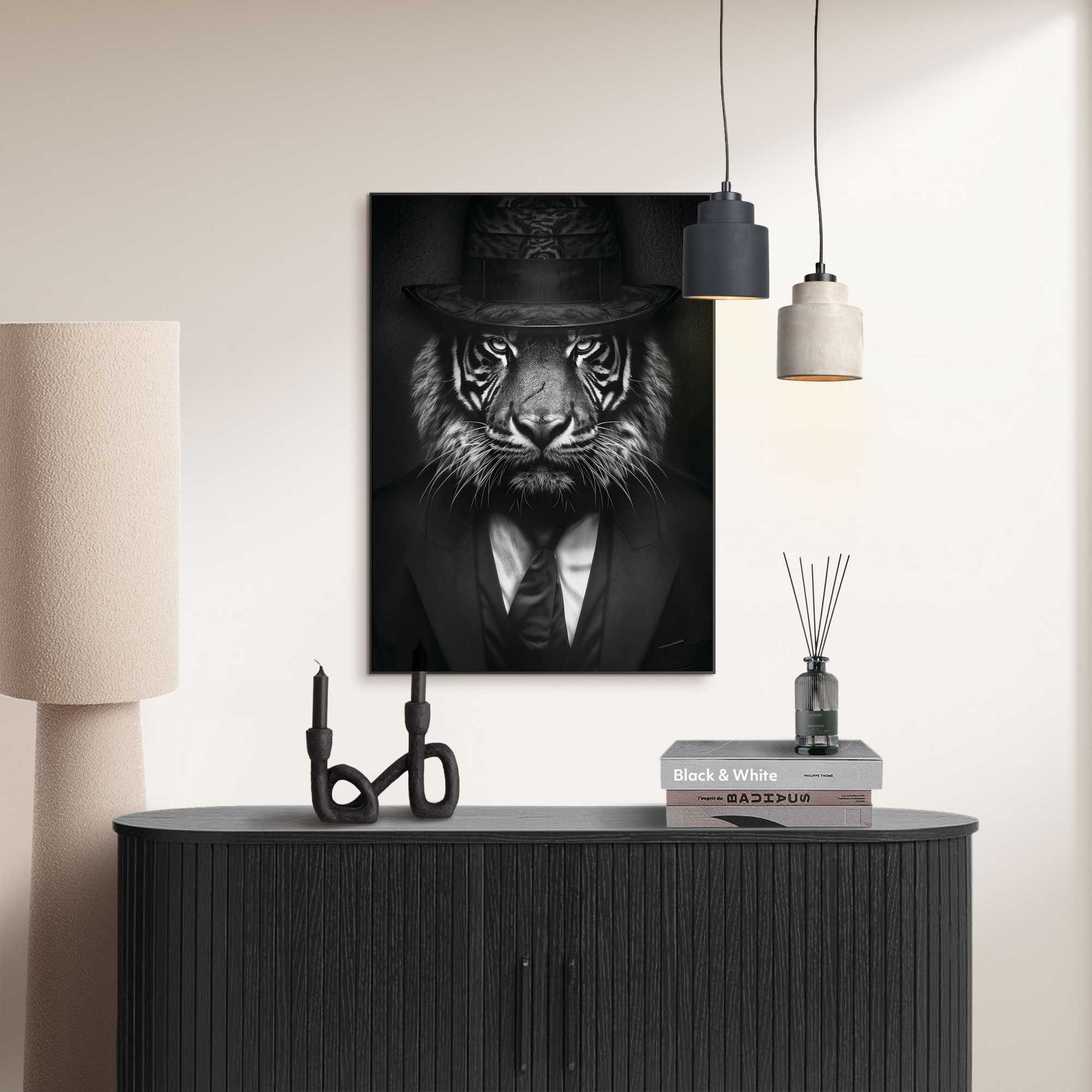 Reinders! Poster »Tiger Man«, Hobbyraum - Hut - Kostüm - Schwarz-Weiß - MDF - Tiere - 50x70 cm