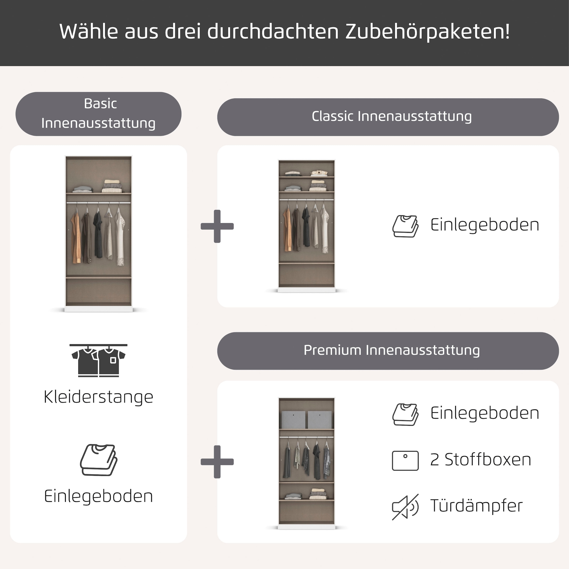 rauch Kleiderschrank »Schrank Garderobe Ankleide GAMMA Breiten 91/136/181/226/271/315/360 cm« in 3 Ausstattungen BASIC/CLASSIC/PREMIUM (inkl. SOFT-CLOSE-Funktion),  verschiedene Griff-Varianten, mit Spiegel TOPSELLER MADE IN GERMANY