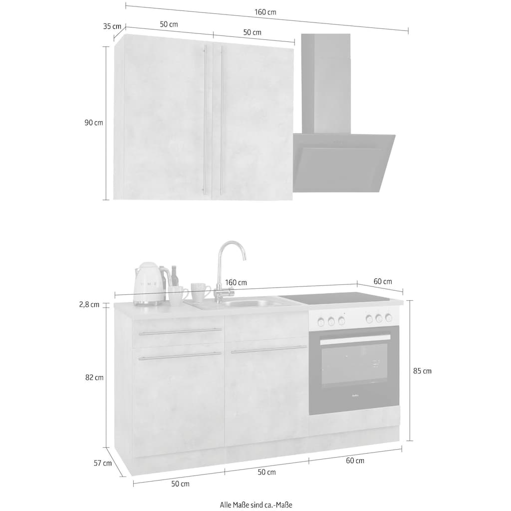 wiho Küchen Küchenzeile »Chicago«, wahlweise mit E-Geräten, Breite 160 cm