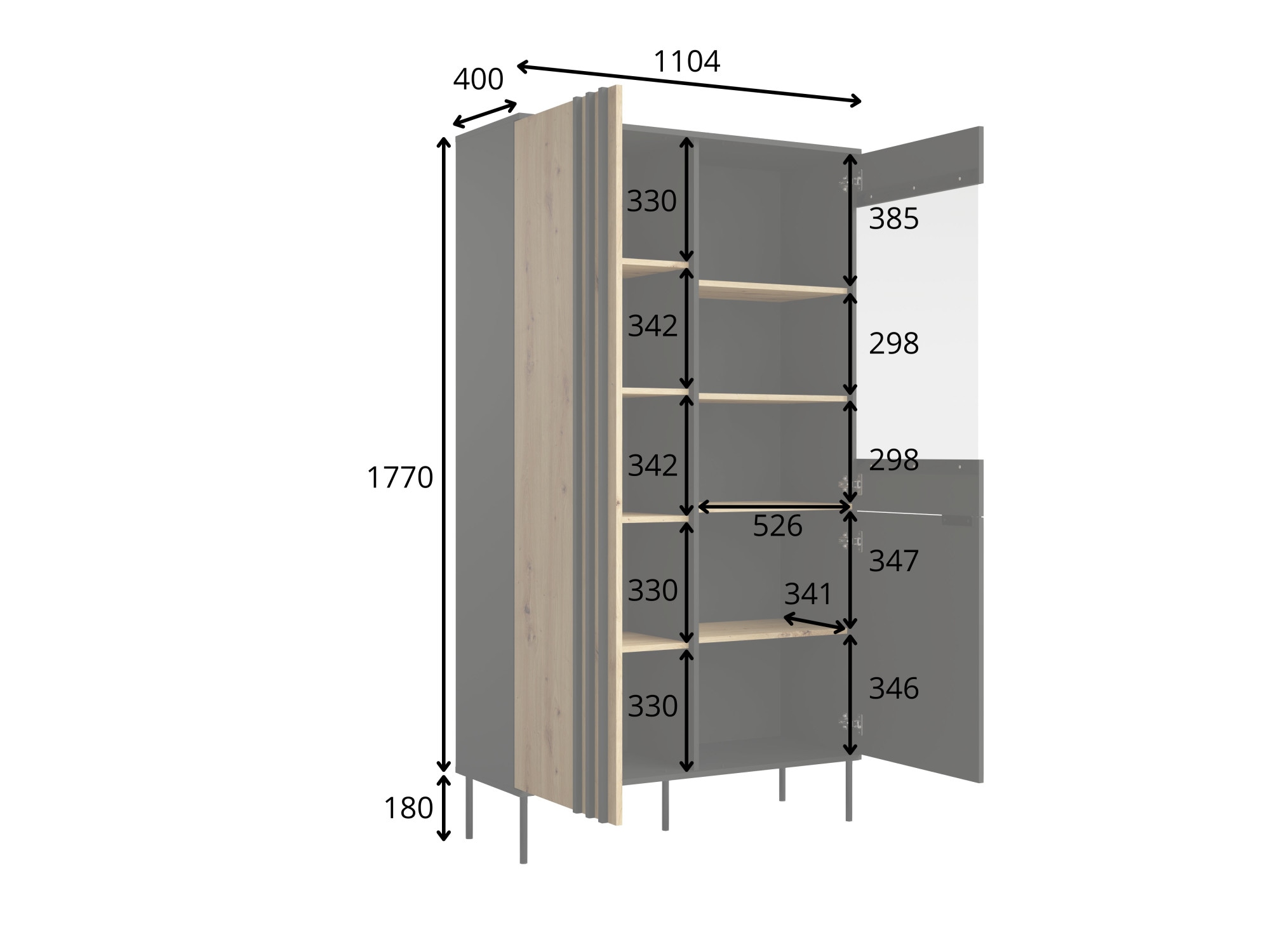 OTTO home Vitrine »AAELIN Vitrineschrank mit/ohne Beleuchtung, verglast, viel Stauraum« Standvitrine/Glasvitrine mit 2 Türen, 8 Einlegeböden, matt Hochschrank