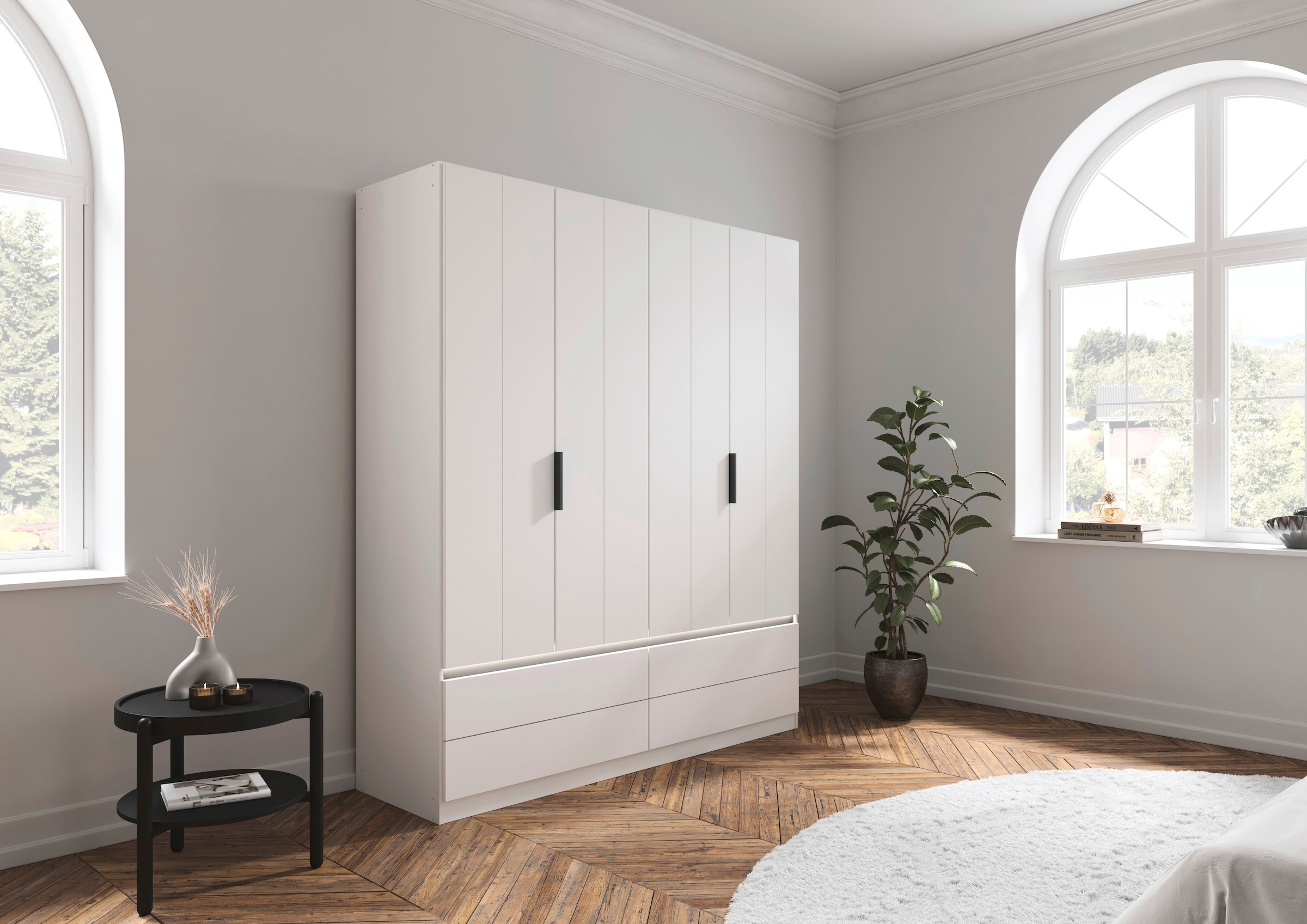 OTTO home Kleiderschrank »Schrank Garderobe ARVEN Breiten 181/226/271cm mit Beleuchtung« 3 verschiedene Ausstattungen BASIC/CLASSIC/PREMIUM (inkl. SOFT-CLOSE),  puristisches Design in Plankenoptik mit Metallgriffen MADE IN GERMANY
