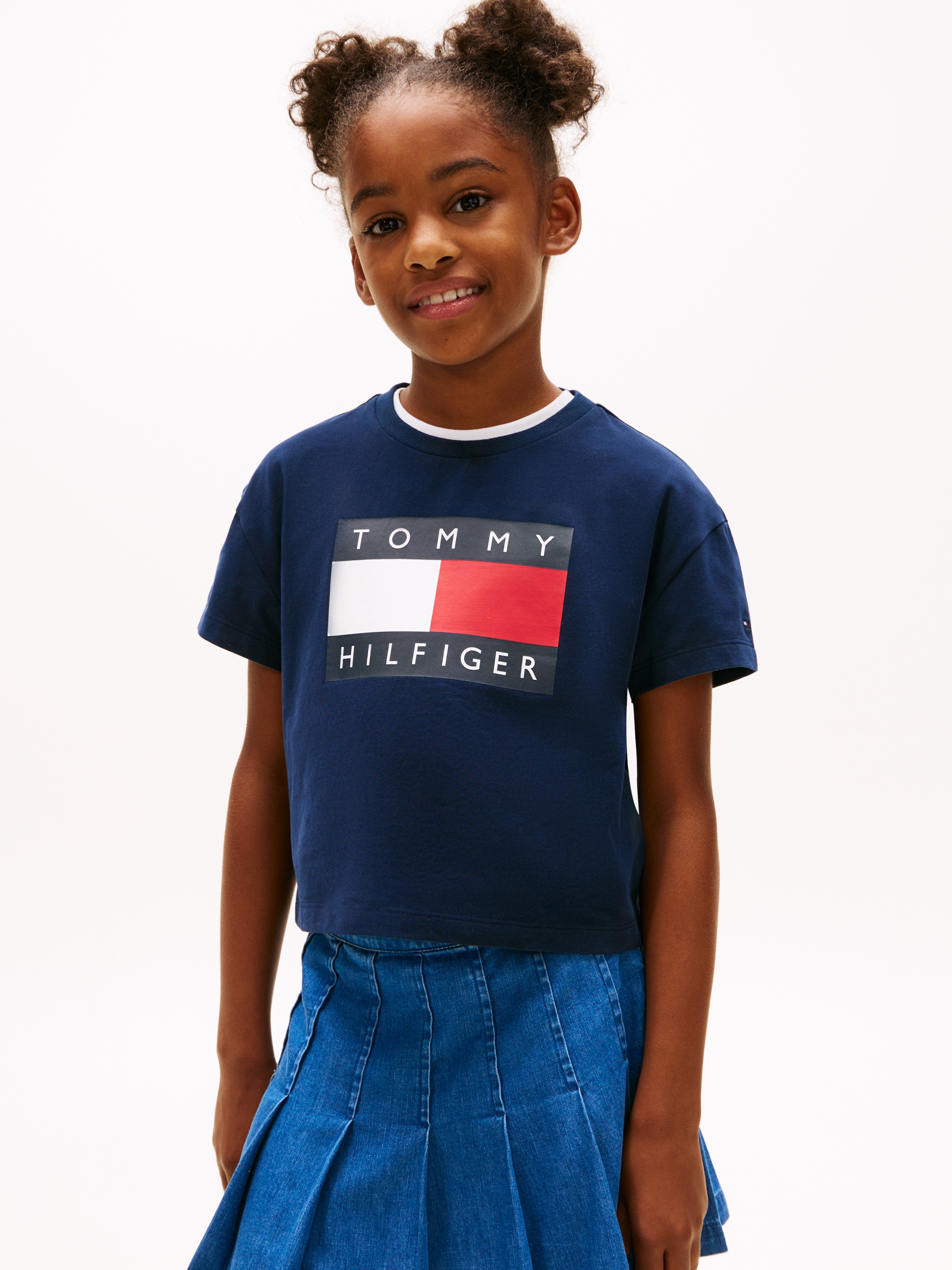 TOMMY HILFIGER Mädchen T-Shirtschwarz night navy, Gr. 74, unifarben, Single Jersey, Obermaterial: 93% Baumwolle, 7% Elasthan, Shirts, Kinder bis 16