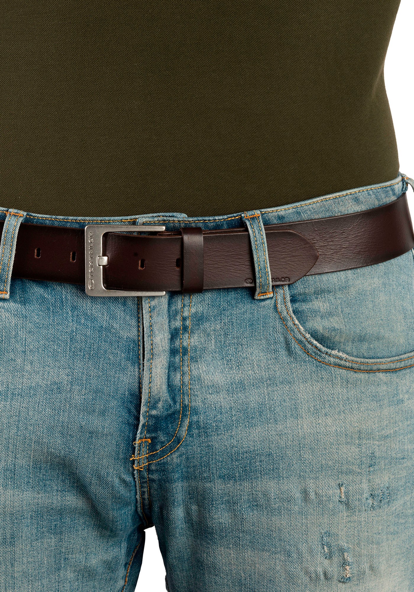 Ledergürtel TOM TAILOR "TTCALVINPLUS", Herren, Gr. 110, braun (dunkelbraun), Rindsleder, unifarben, Gürtel Ledergürtel, 4 cm breiter Herrengürtel, Casual und Jeans Look 3