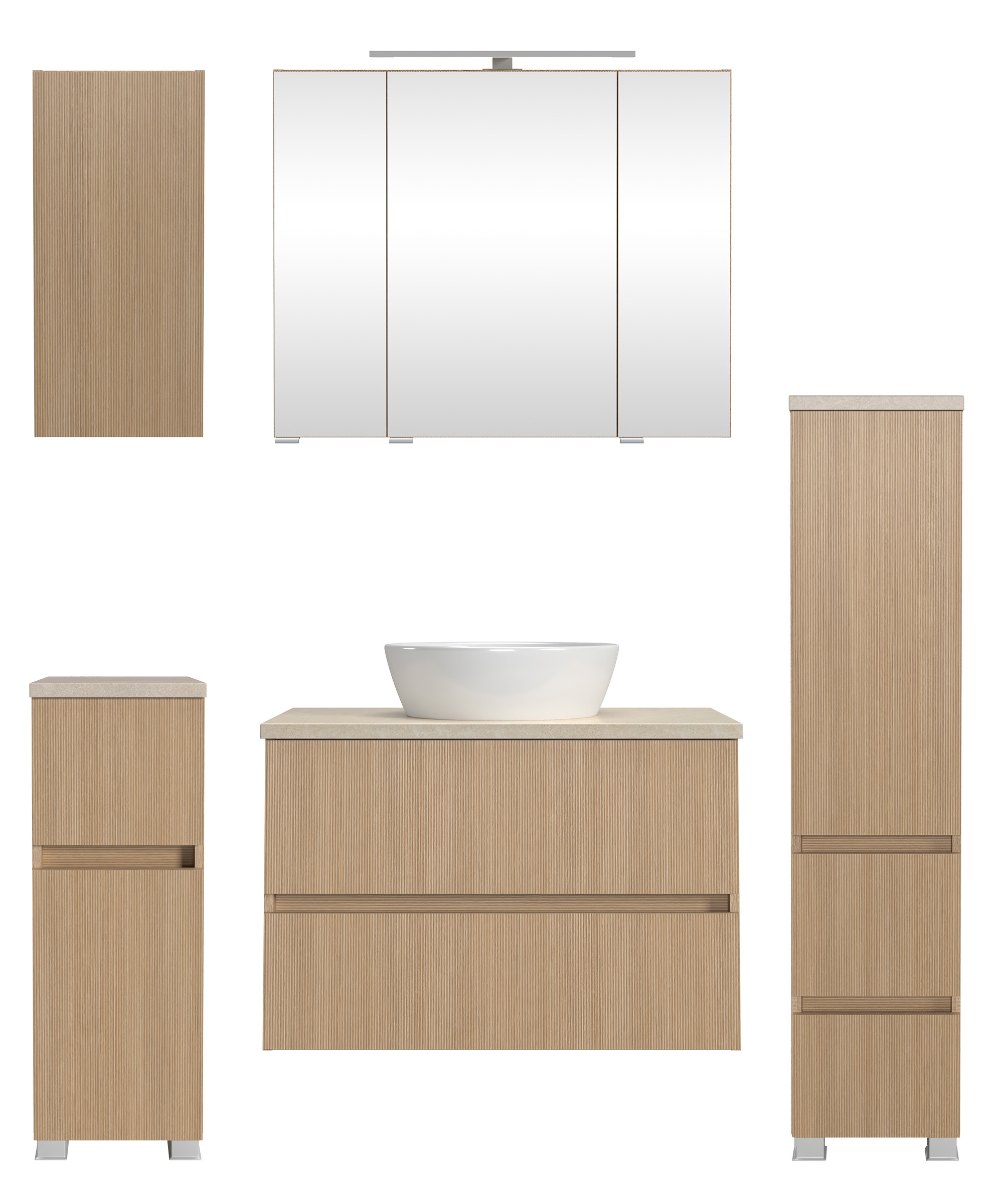 welltime Badmöbel-Set "EIXO, 5tlg.-Set: Spiegelschrank, Waschtisch und Beim günstig online kaufen