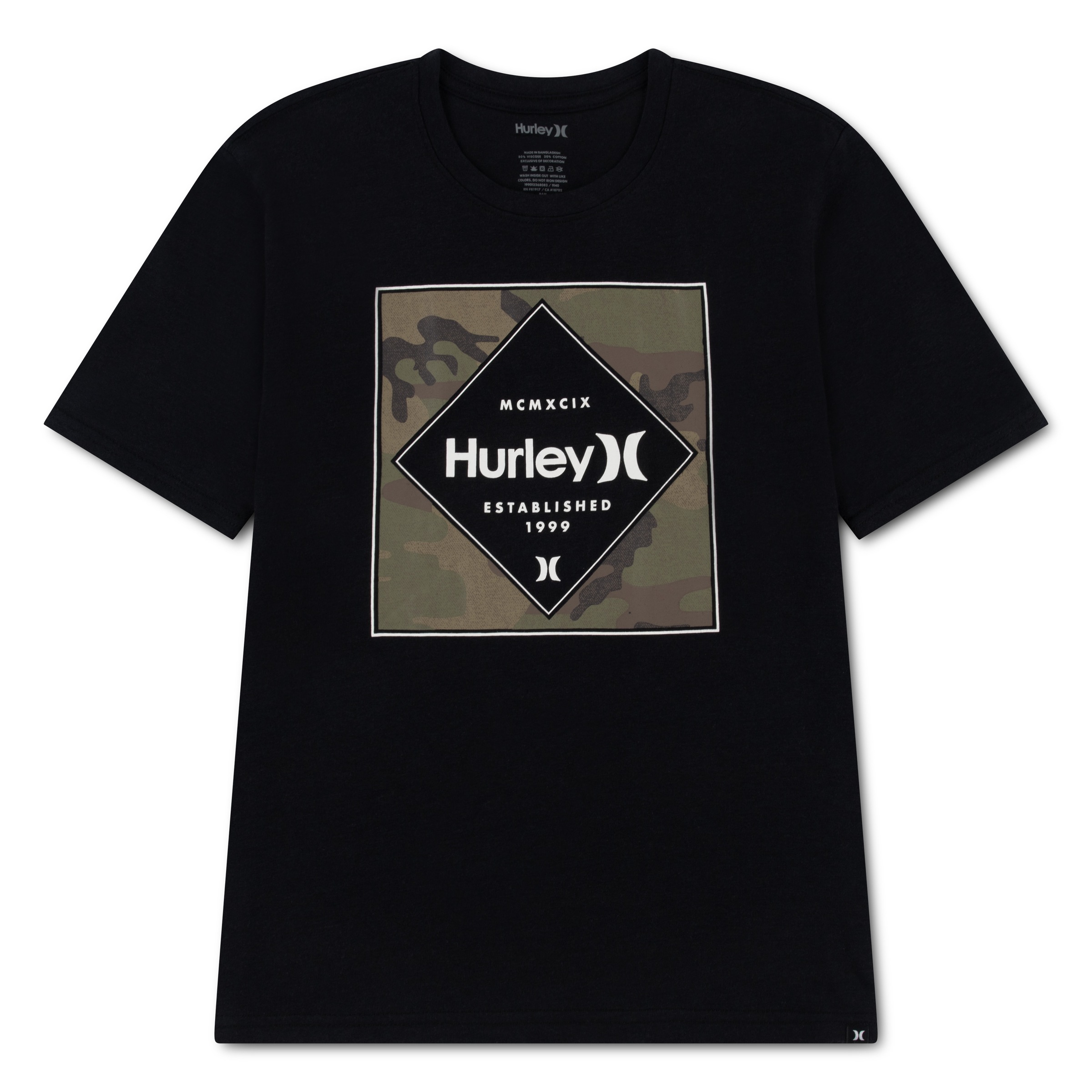 T-Shirt HURLEY "HRLB CAMO PRINT FILL POOLSIDE", Jungen, Gr. 134/140, schwarz, Obermaterial: 80% Viskose, 20% Baumwolle, normal, Rundhals, Shirts T-Shirt