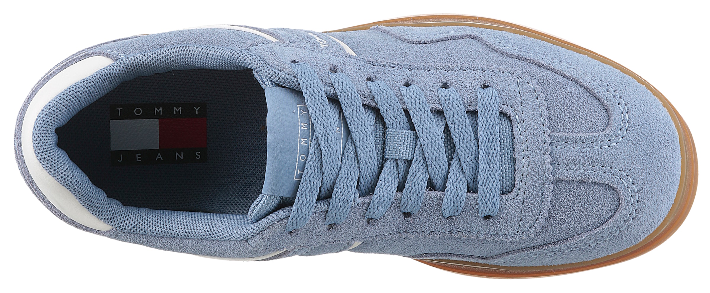 Tommy Jeans Plateausneaker »THE GREENWICH SUEDE«, Freizeitschuh, Halbschuh, Schnürschuh mit gepolstertem Schaftrand
