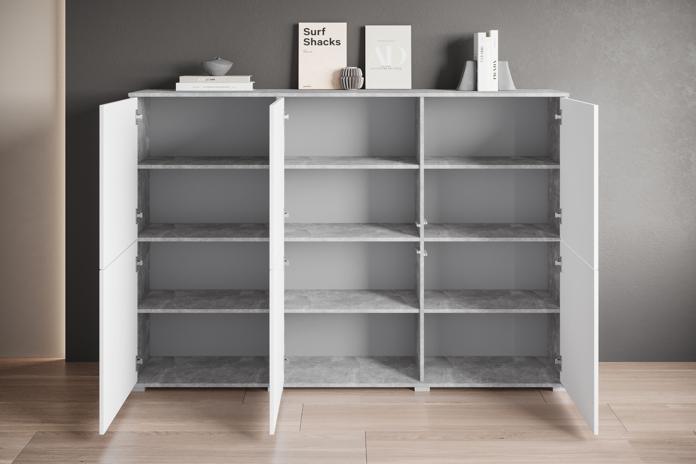 INOSIGN Highboard »Kenia, moderne grifflose Hochkommode mit 6 Türen, Breite 180 cm«, (1 St.), Push-to-Open-Fronten, höhenverstellbaren Einlegeböden