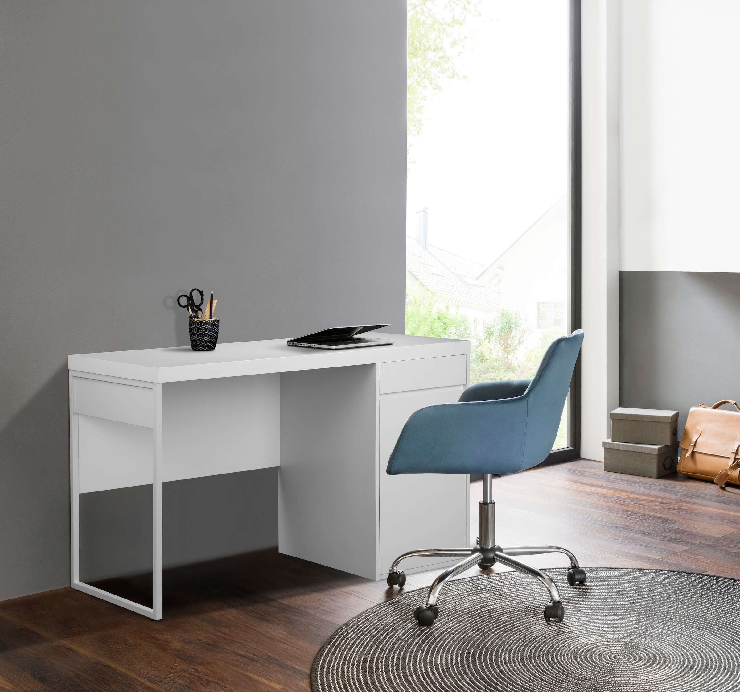 INOSIGN Schreibtisch »Oakley«, (mit 45 mm starker Tischplatte), Schublade, Metallkufe, spiegelverkehrt montierbar, Breite 120 cm