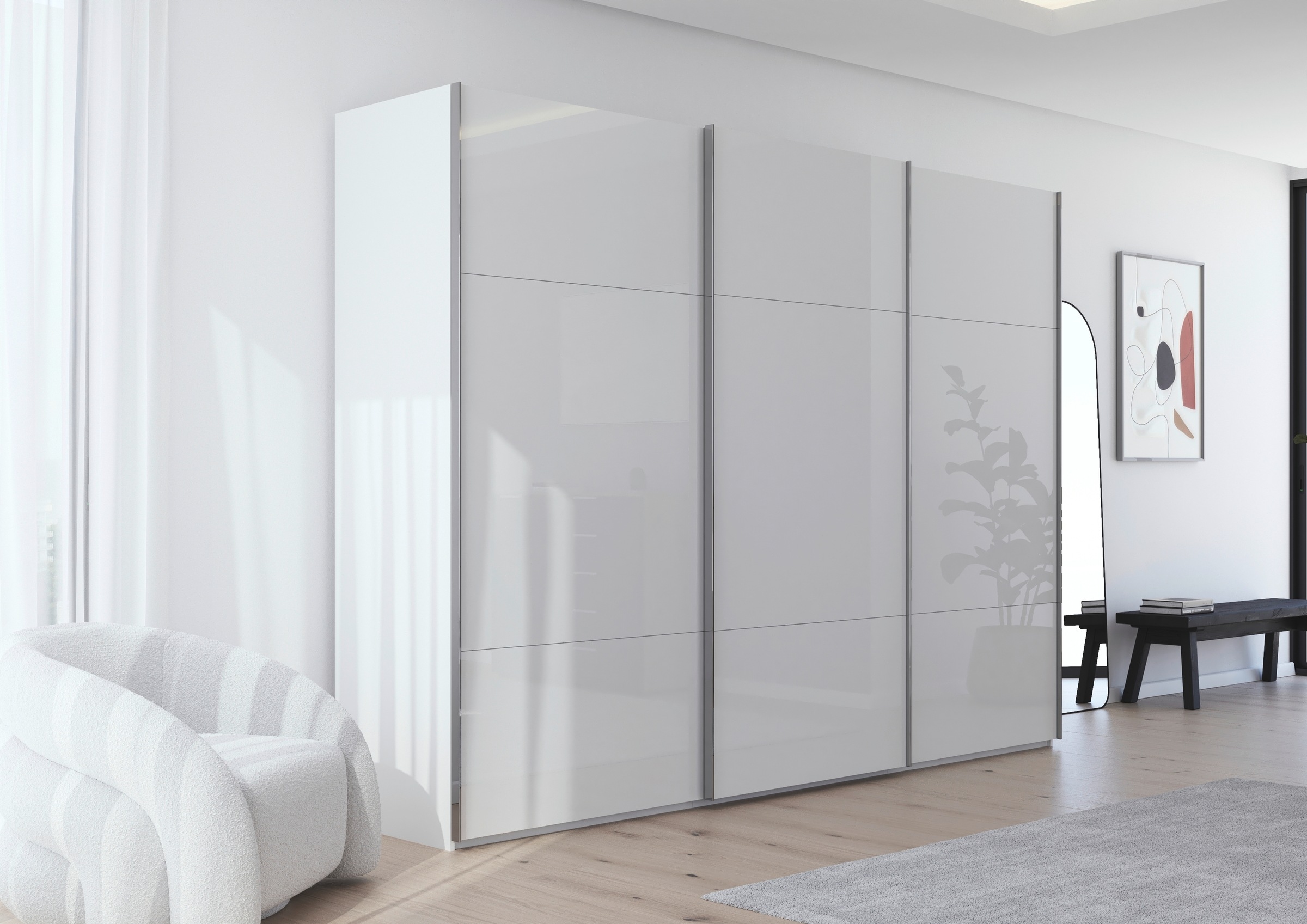 rauch Schwebetürenschrank »Kleiderschrank Schrank Garderobe Schlafzimmerschrank CONTIDO«, (in 3 verschiedenen Ausstattungen BASIC/CLASSIC/PREMIUM), aus hochwertigem Material in 6 Breiten 2 Griff-Farben MADE IN GERMANY