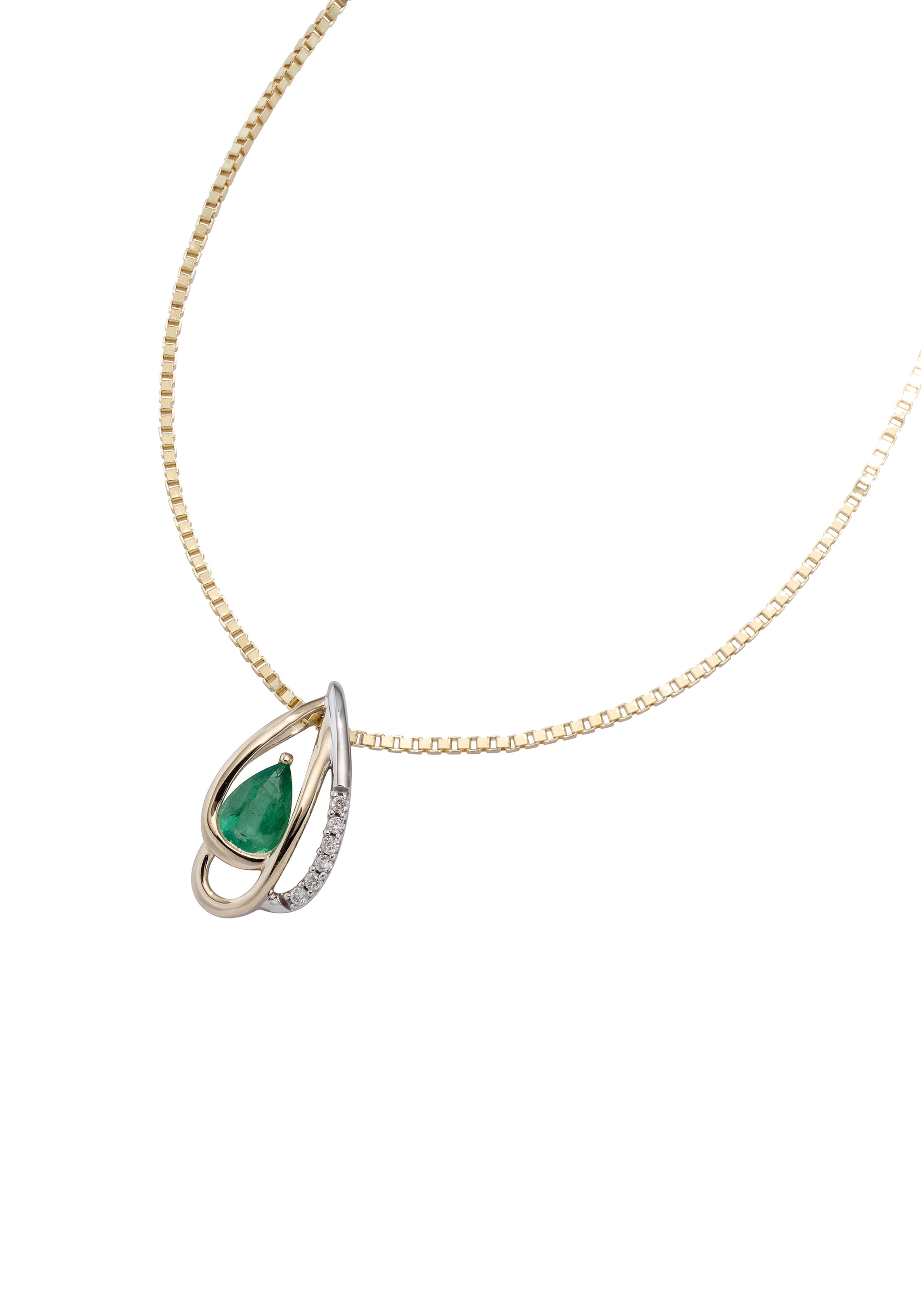 JOBO Kettenanhänger »Anhänger mit Smaragd und 6 Diamanten«, 585 Gold bicolor