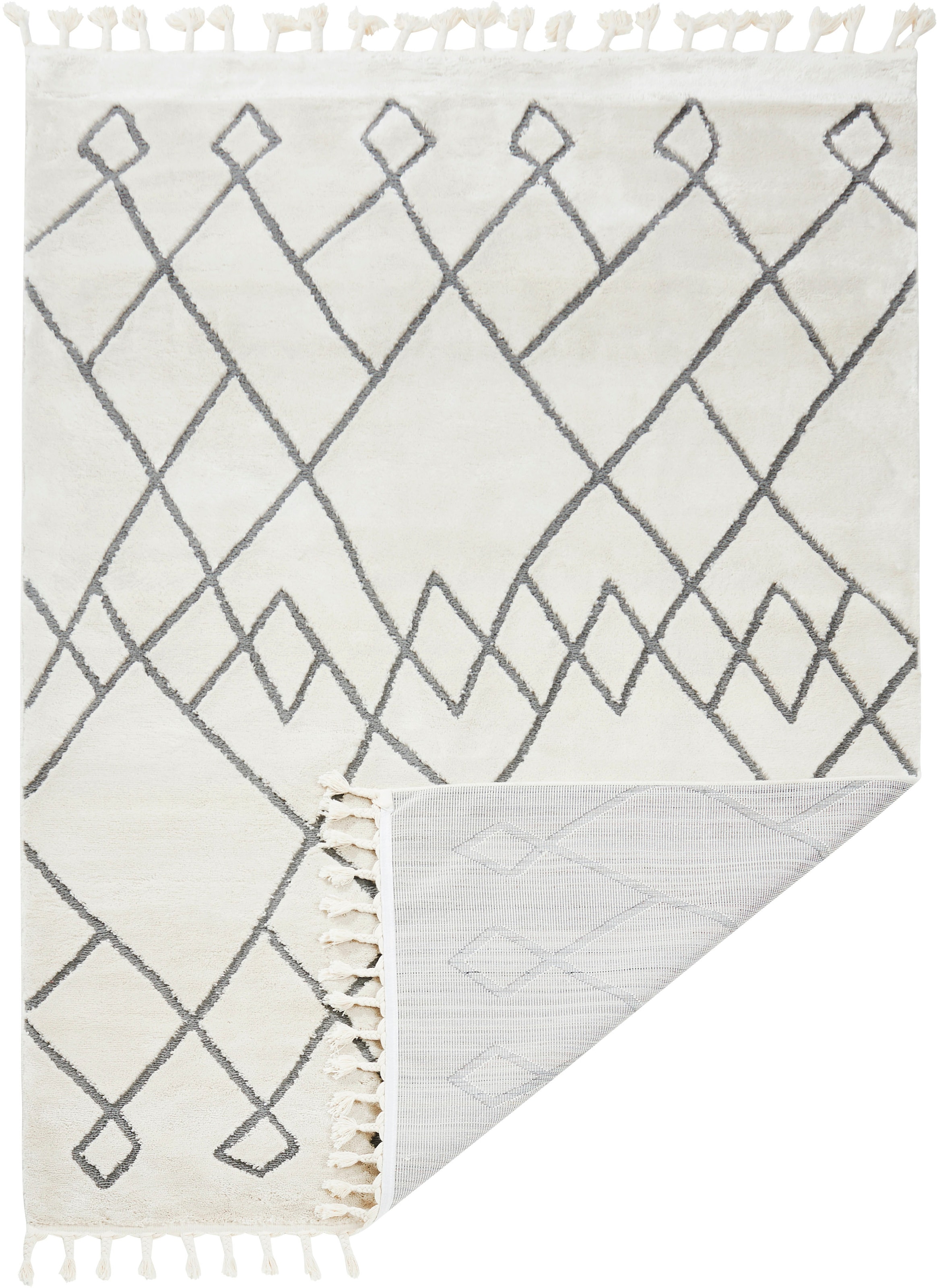 done.® Teppich »SEA« rechteckig 10 mm Höhe modernes Scandi Design, kariert, Hoch-Tief Effekt, mit Fransen
