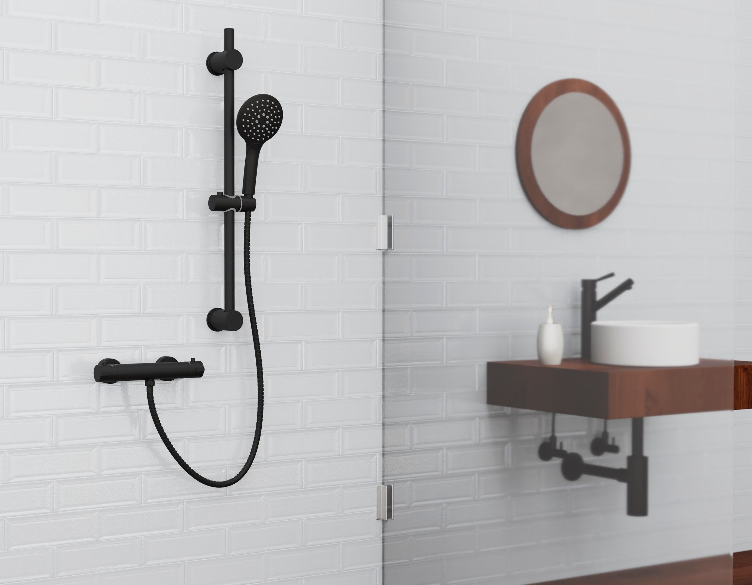 Schütte Duschsystem »BLACK«, Überkopfbrauseset mit auf Rechnung | BAUR Thermostat, höhenverstellbar