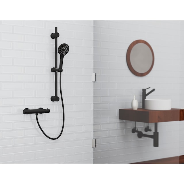 Schütte Duschsystem »BLACK«, Überkopfbrauseset mit Thermostat,  höhenverstellbar auf Rechnung | BAUR