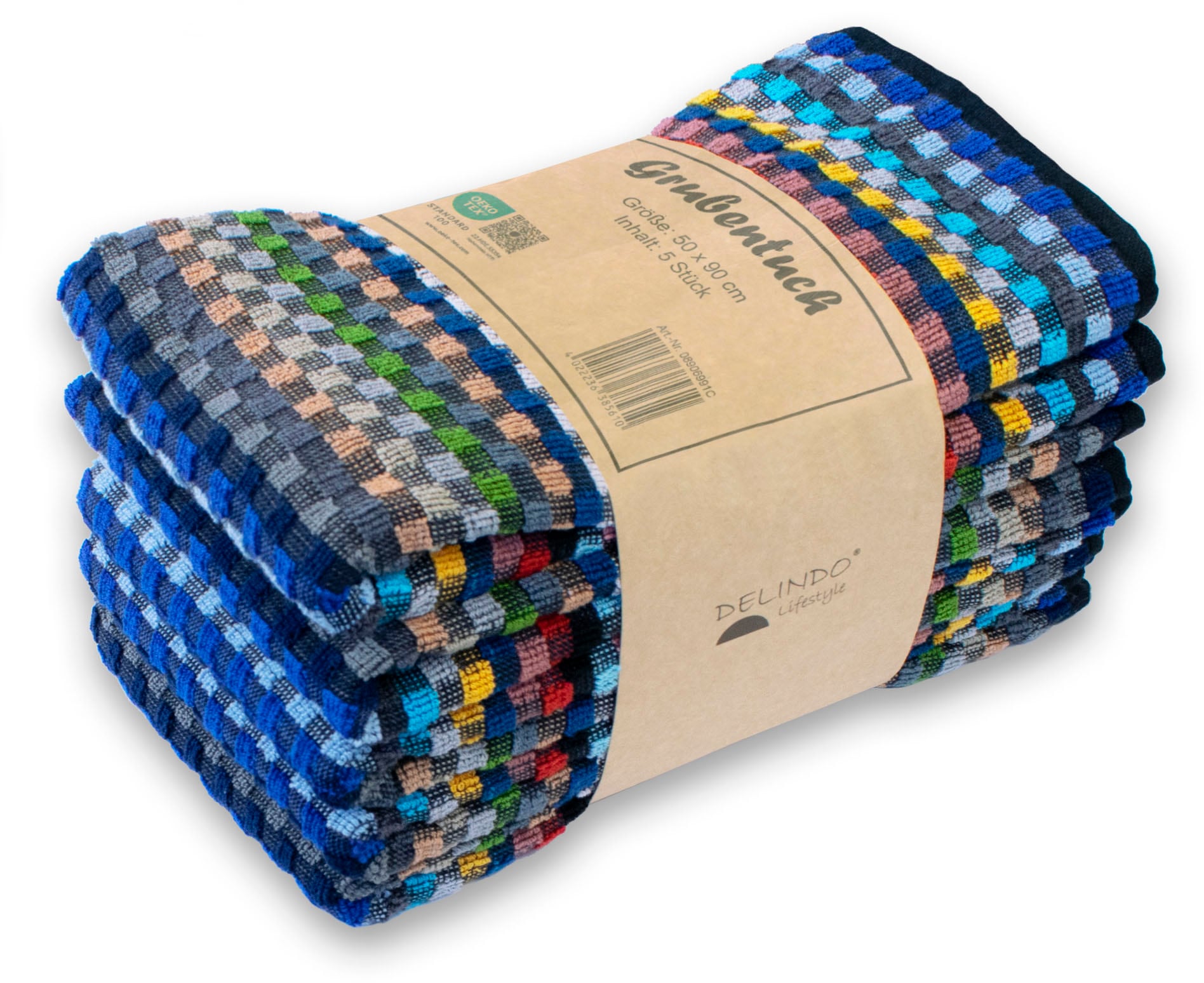 Delindo Lifestyle Handtuch »Frottier Grubentuch, 50x90 cm«, (5 St., 5er Set 50 x 90 cm), Multicolor kariert aus Baumwolle