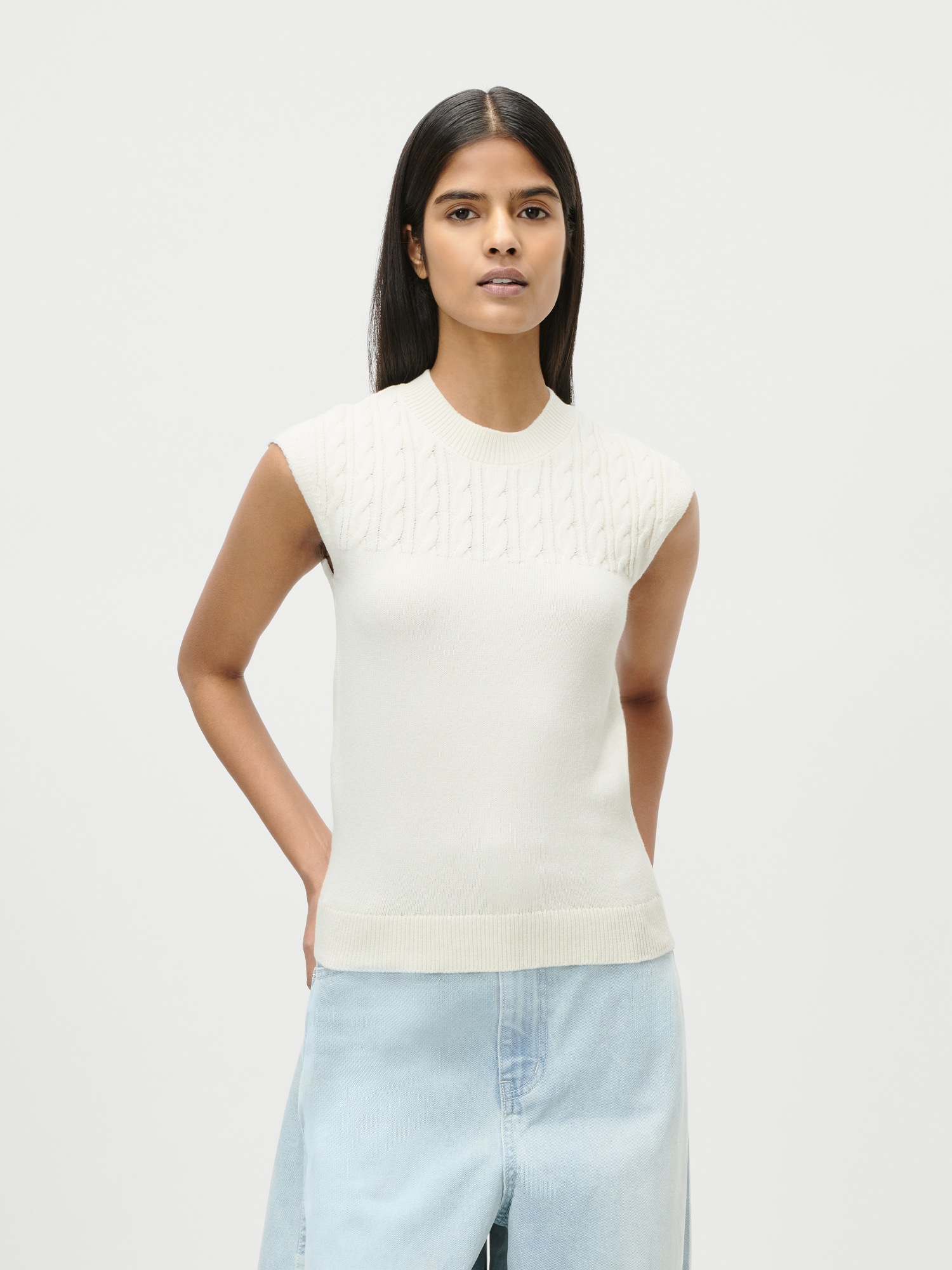 Stricktop LEGER "Nastasja, LeGer by Lena Gercke", Damen, Gr. 40, beige meliert, Strick, Obermaterial: 90% Baumwolle, 10% Nylon, Rundhals, Tops Stricktop