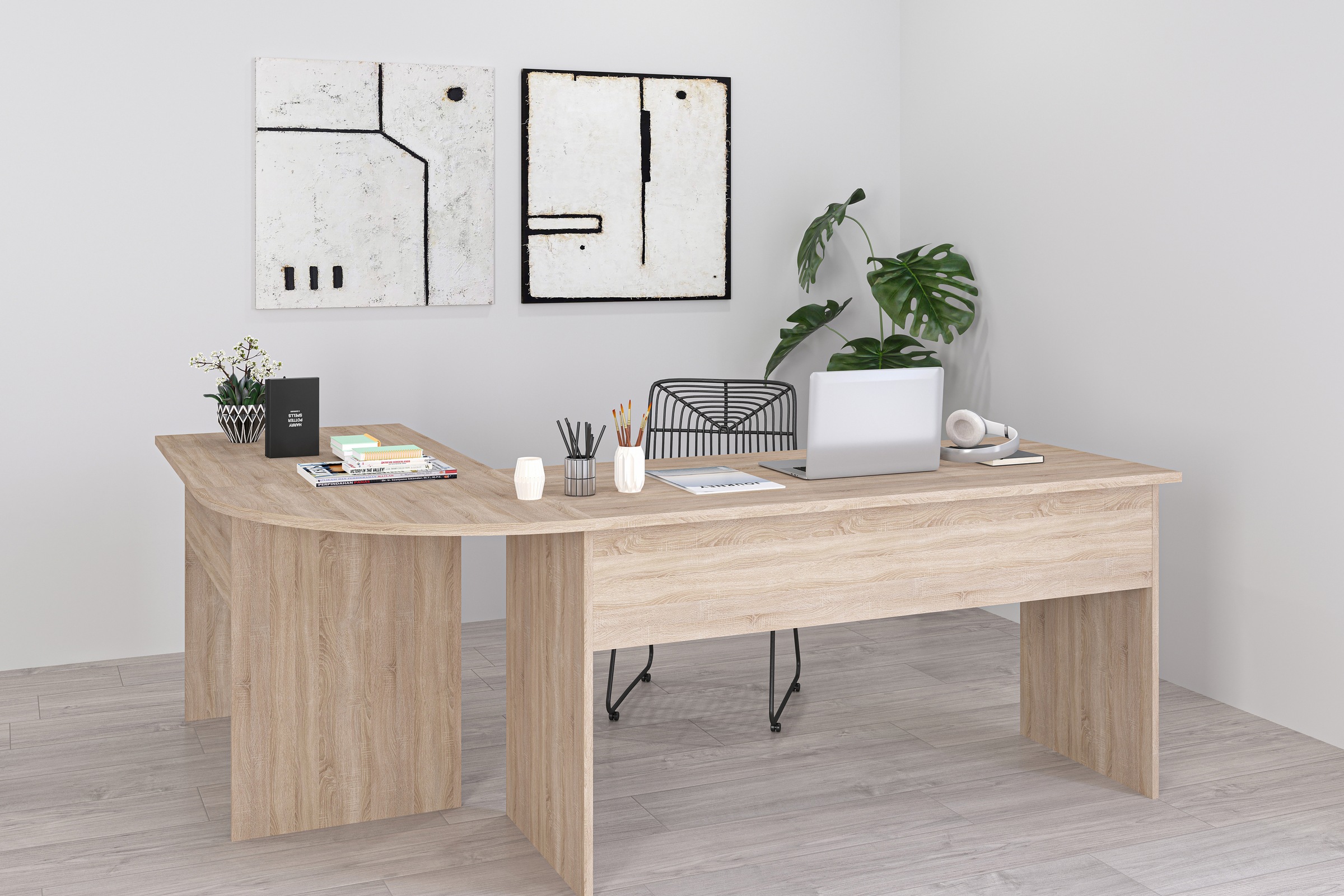 FMD Eckschreibtisch "Tiell" Winkelschreibtisch, Bürotisch, beidseitig montierbar, 205/155 cm