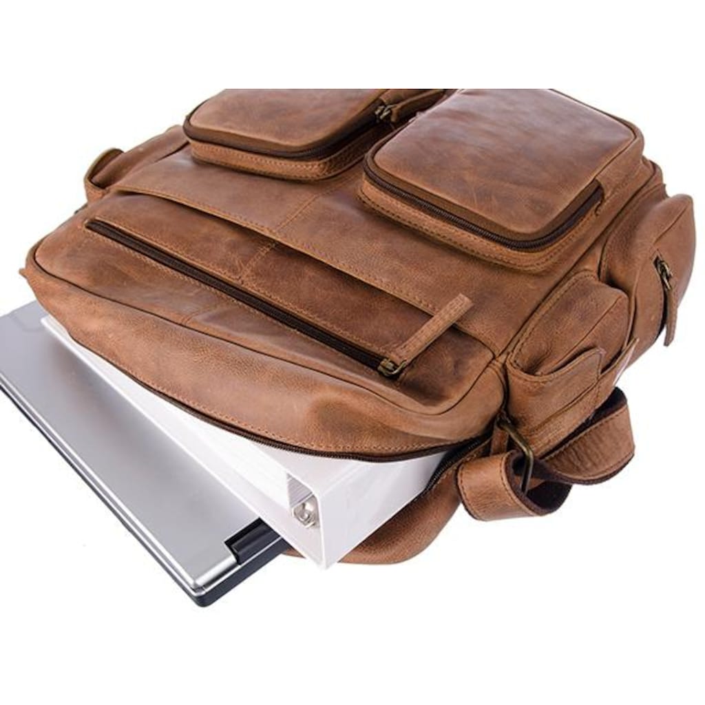 GreenLand Nature Messenger Bag »Montenegro«, aus echtem Leder mit praktischen Vortaschen