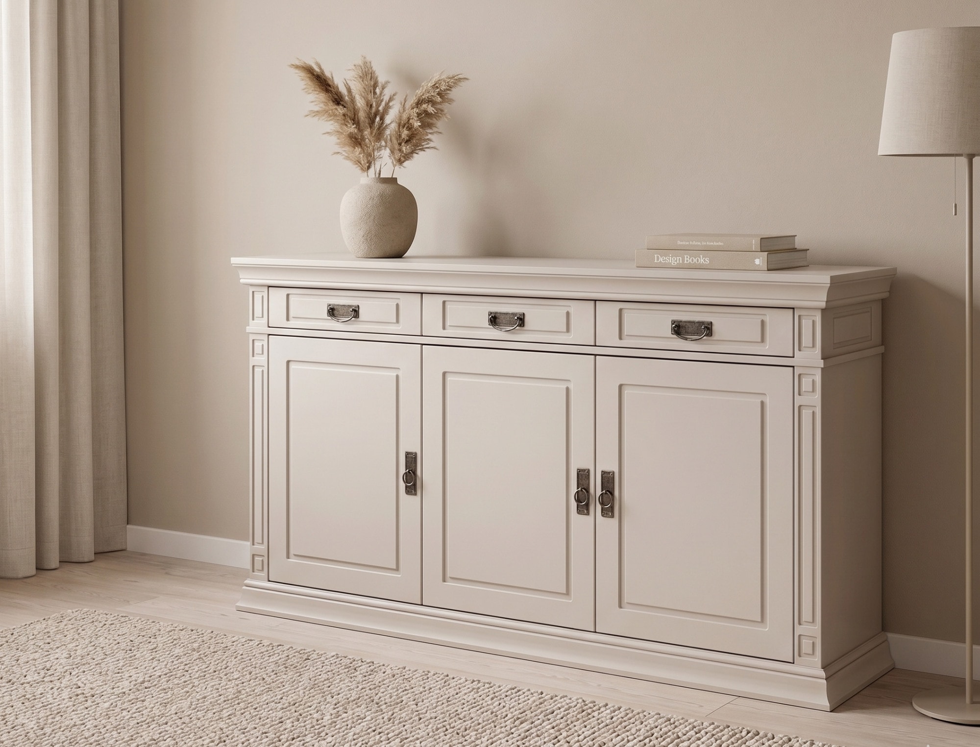 OTTO home Sideboard "Vinales, kommode 3 Schubläden, 3 Türen, 2 Einlegeböden" B/T/H: 155/39/83 cm, aus Massivholz, Breite 158 cm, im Landhausstil