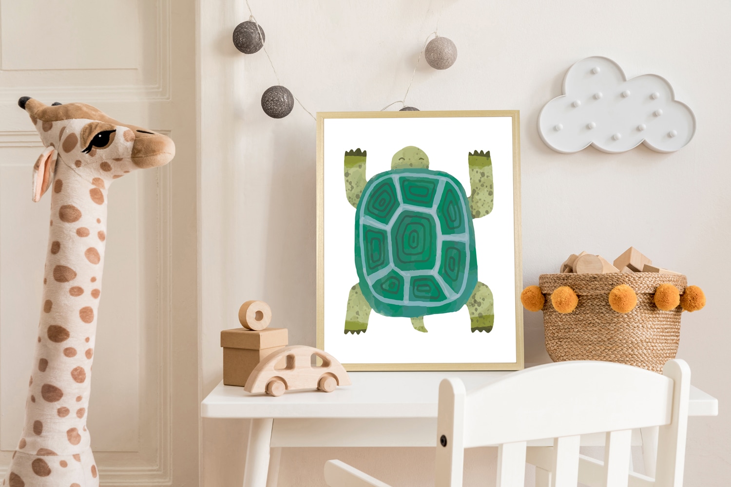queence Bild mit Rahmen "Schildkröte" Fantasy Haustiere Schildkröten Tiere 1 Stk. tlg. HD Premium Posterdruck mit Echtholzrahmen