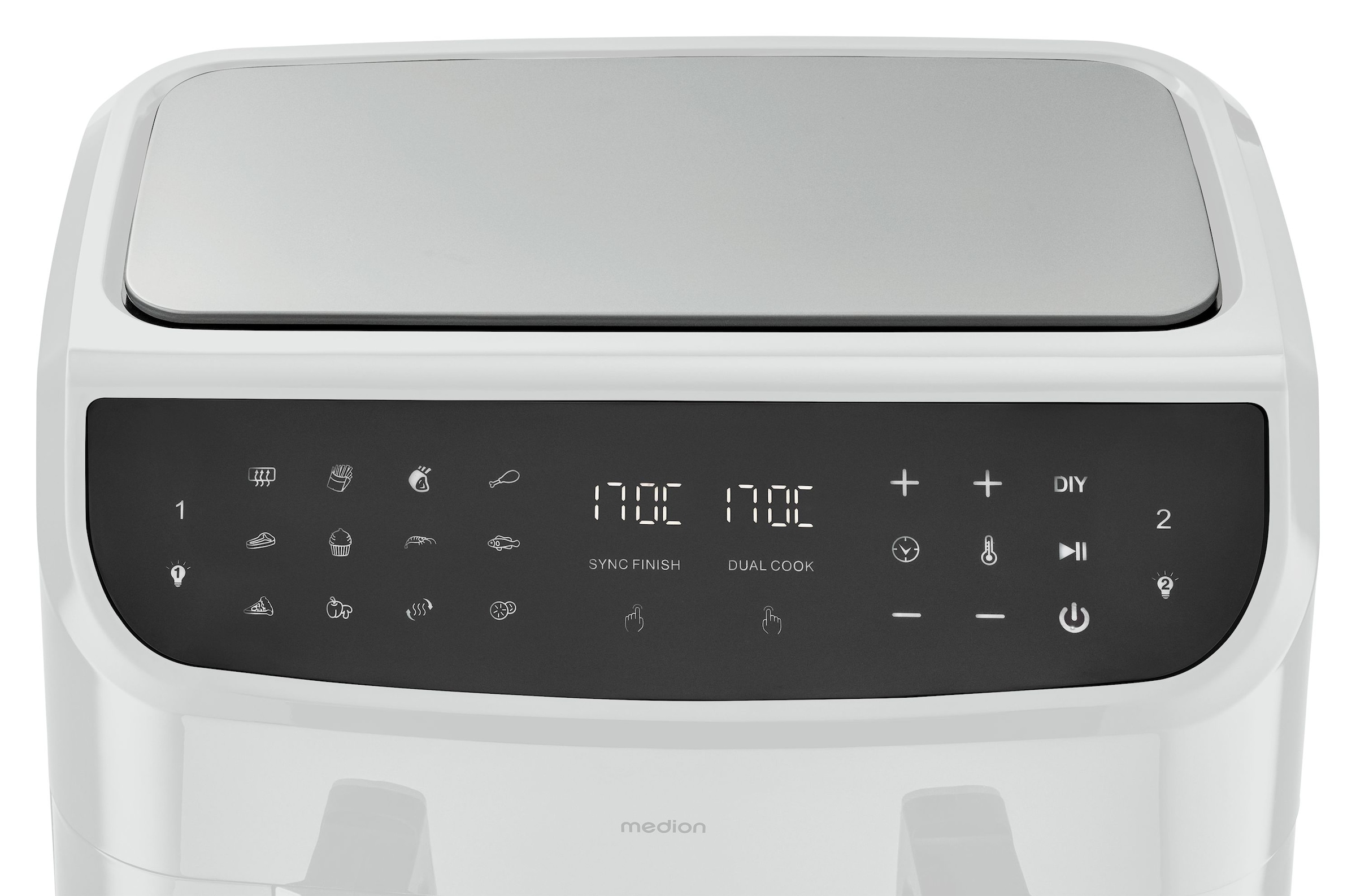Medion® Heißluftfritteuse »P20 XL (MD 11760) 8,7 L Korbvolumen, 9 Automatikprogramme, Dual Cook«, 2400 W, Temperatur 50 - 200 °C, ILAG Beschichtung, Sync-Finish