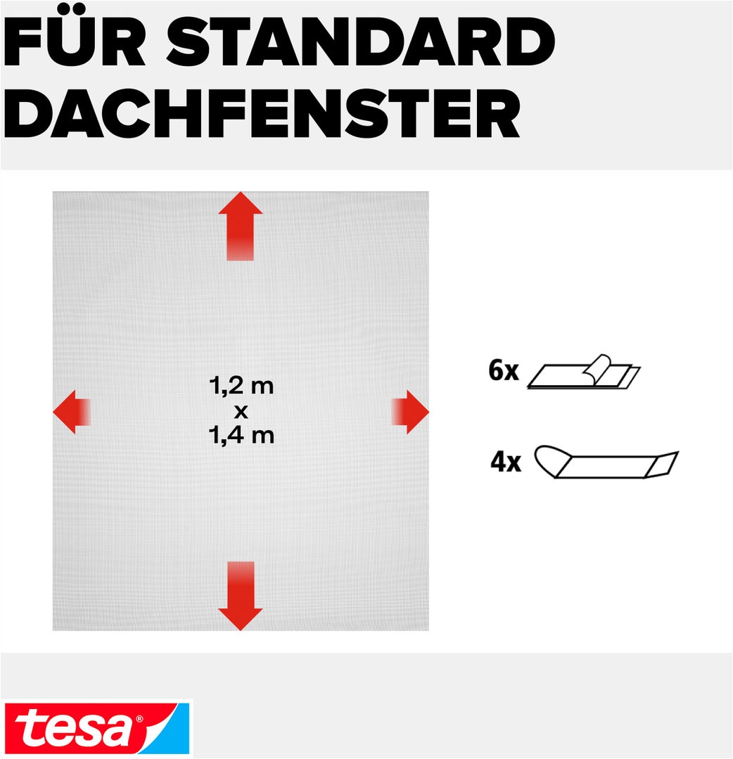tesa Fliegengitter-Gewebe »für Dachfenster Premium« Packung, Fliegennetz, Klettband, 1 Stk. tlg. mit Klettband, zuschneidbar - Mückenschutz - 120x140 cm