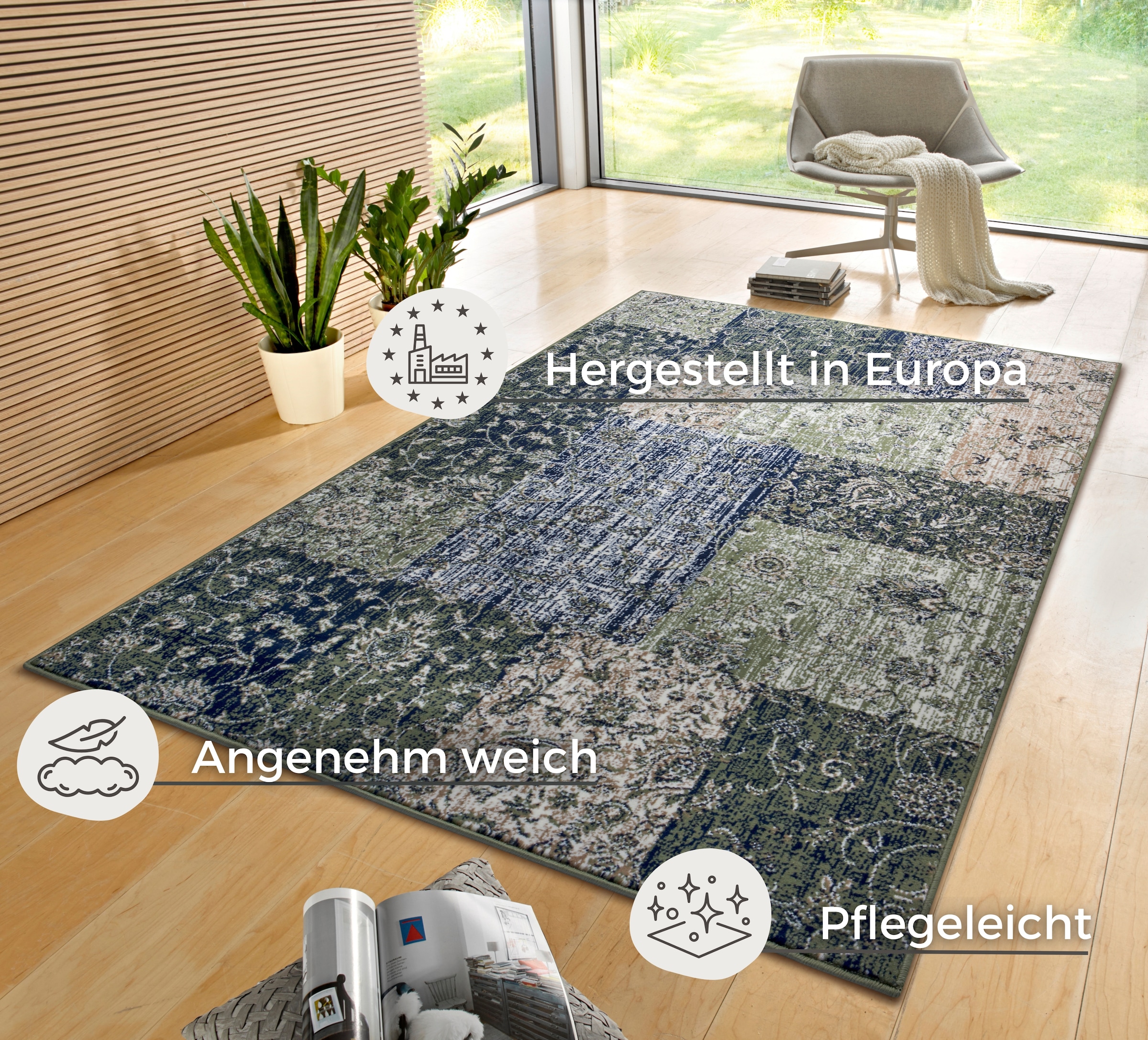 HANSE Home Teppich »Kirie«, rechteckig, 9 mm Höhe, Patchwork, Kurzflor, Teppichläufer, Modern, Vintage, Wohnzimmer, Flur