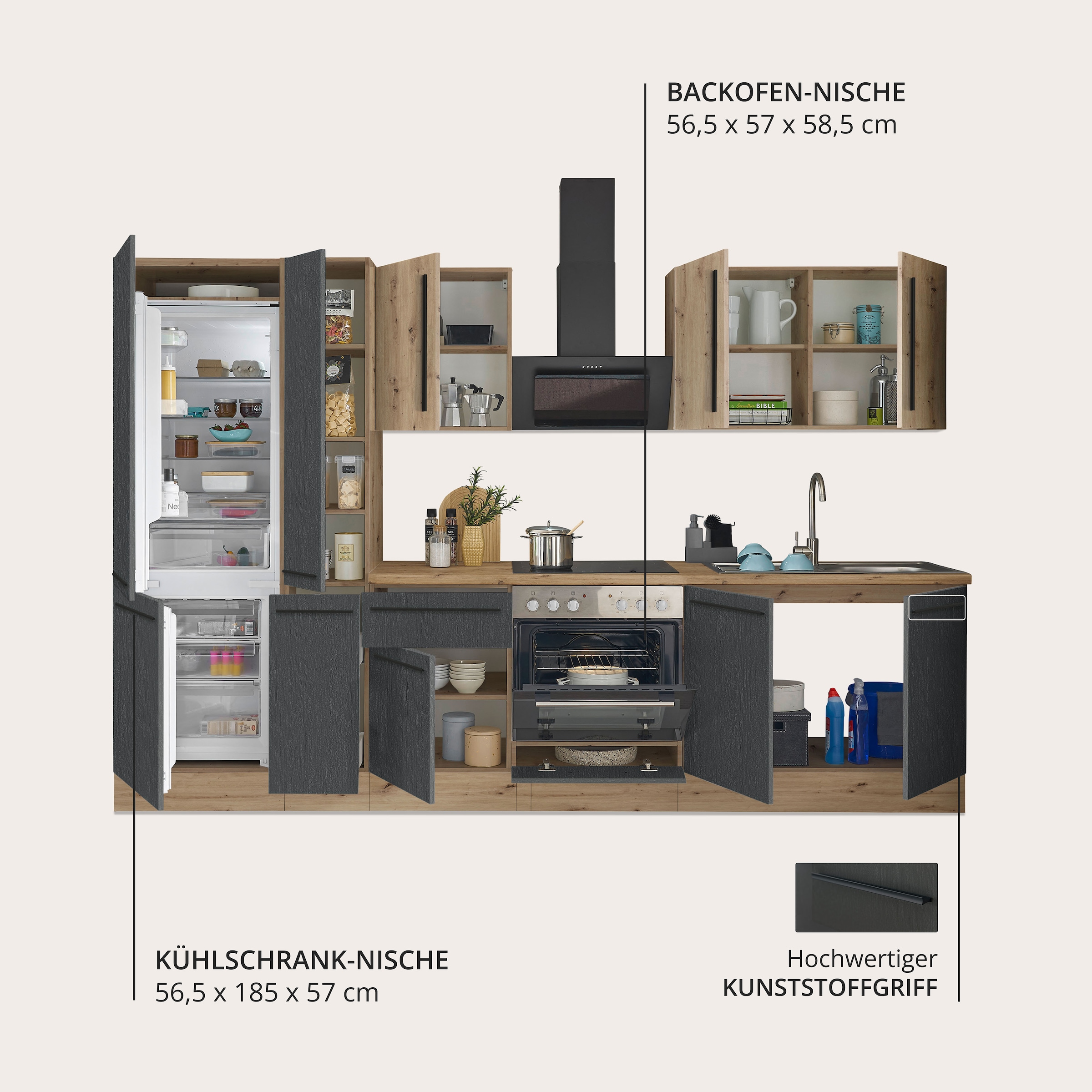 KOCHSTATION Küchenzeile »Florida« Breite 300 cm, wahlweise mit E-Geräten,Softclose für Türen/Schubkästen