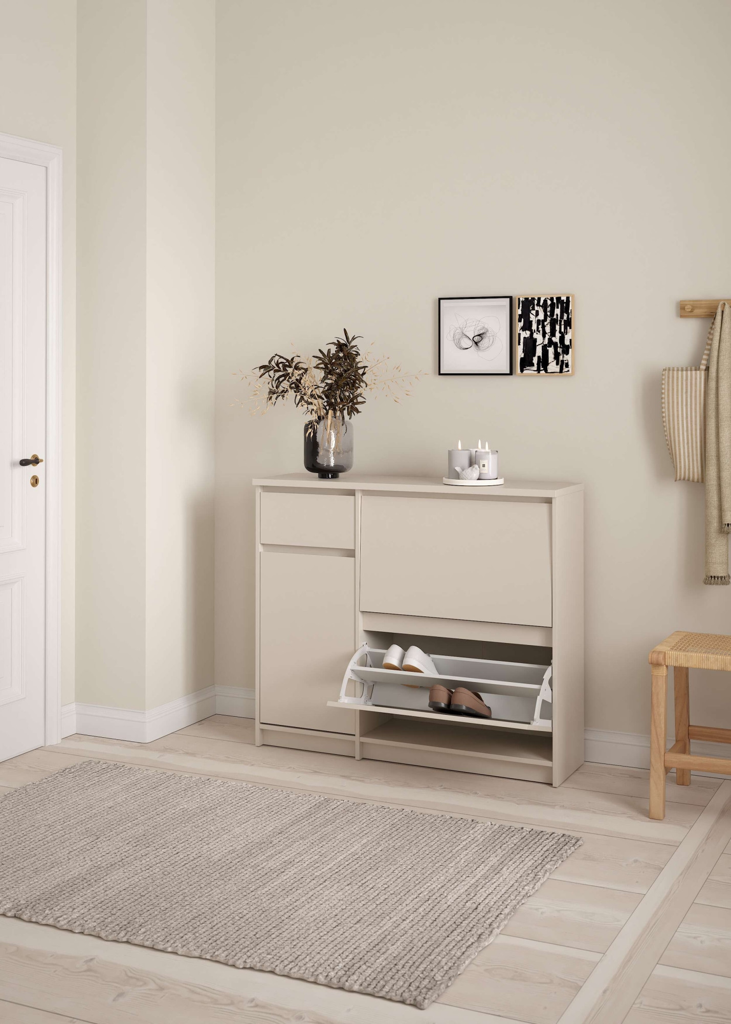 Home affaire Schuhschrank »Naia Schuhregal mit2 Klappen, 1 Fach & 1 Schublade, modernes Design« Platz für 12 Schuhe, platzsparend, erhältlich in verschiedenen Farben