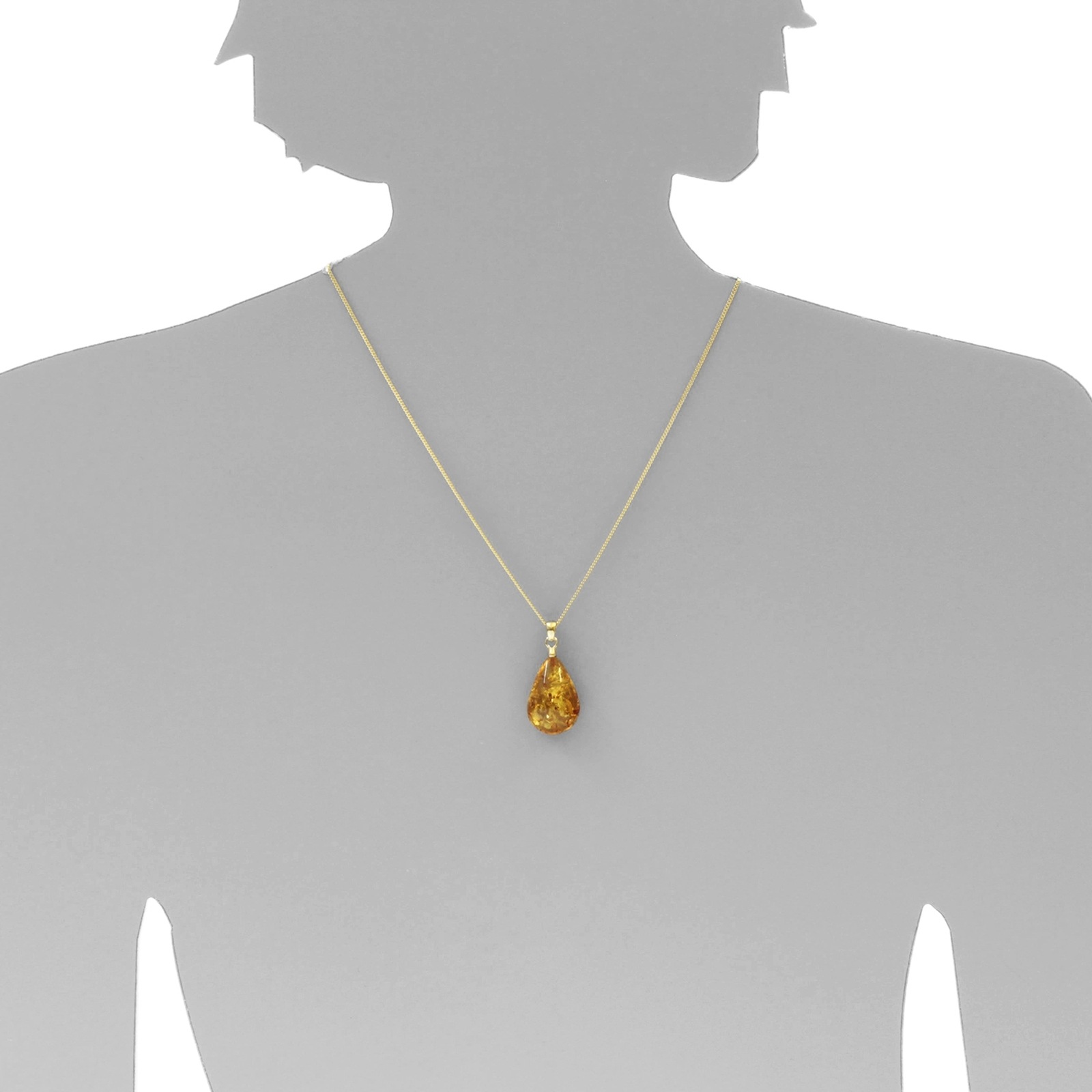 Kette mit Anhänger OSTSEE-SCHMUCK "- Tropfen ca. 26 mm lang - Silber 925/000, vergoldet - Bernstein" Gr. 42, gold (goldfarben, gelb), Schmuck_Sets, Damen, 42, Silber 925 (Sterlingsilber) 2