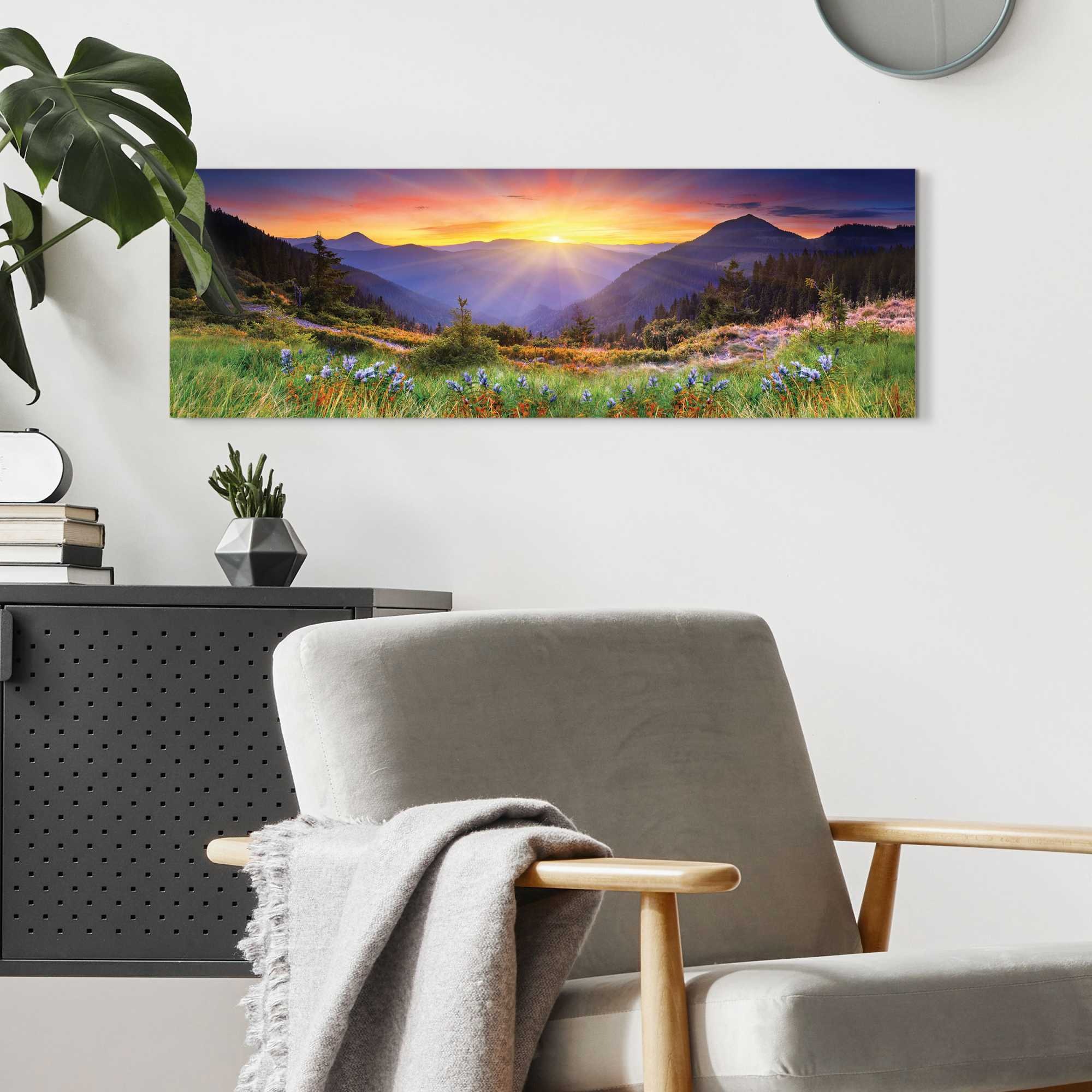Reinders! Deco-Panel »Sonnenuntergang in den Bergen«, Wohnzimmer - Mehrfarbig - MDF - Landschaften - 90x30 cm