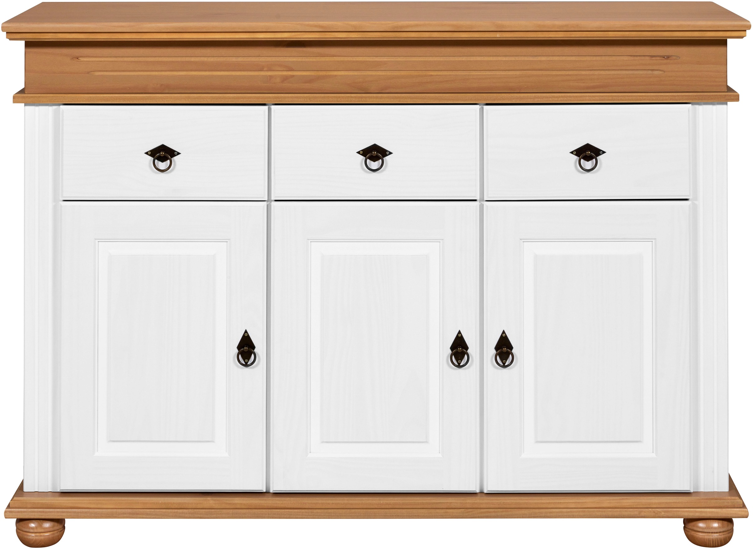 Inter Link Anrichte »Halmaro, Kiefer Massivholz, Soft-close, 141 x 46 x 100 cm, Stauraum« 1 Stk. tlg. Sideboard in Weiss, Braun/Oak, Landhausstil, 3 Türen, 3 Schubladen