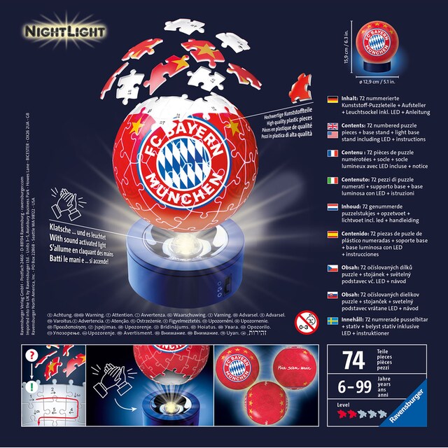 Ravensburger Puzzleball »Nachtlicht FC Bayern München«, mit Leuchtsockel  inkl. LEDs; FSC® - schützt Wald - weltweit | BAUR